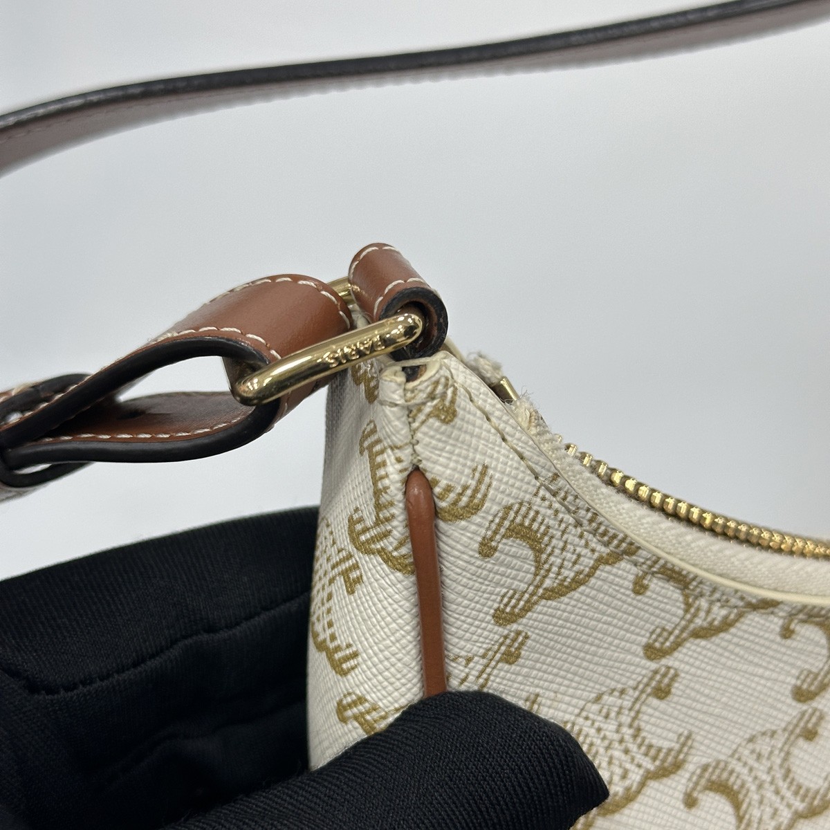 Celine White AVA Pea-shaped Bag, Underarm Bag, Canvas and Leather with Dust Bag