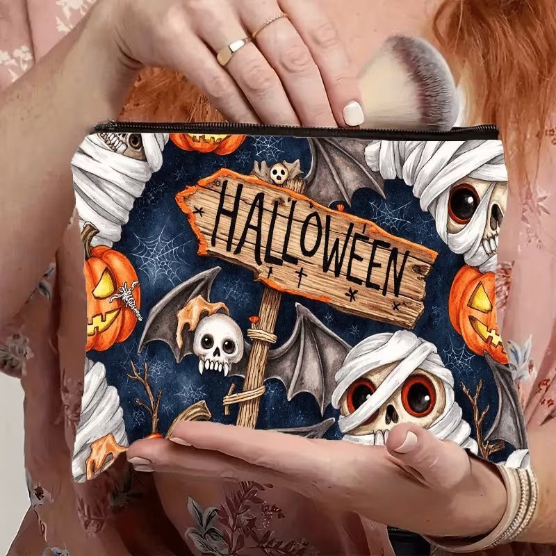 Halloween Gothic Halloween Sign w Creature Makeup Bag Double-Sided 6.3″h x 8.7″w
