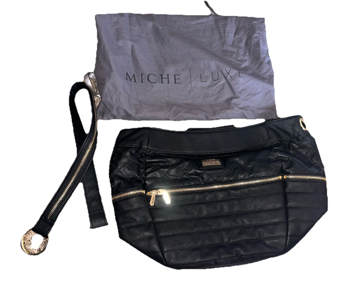 Miche Luxe Rauen Black Quilted Shell Handbag w/ Dust Bag Classic Gold Zip NEW