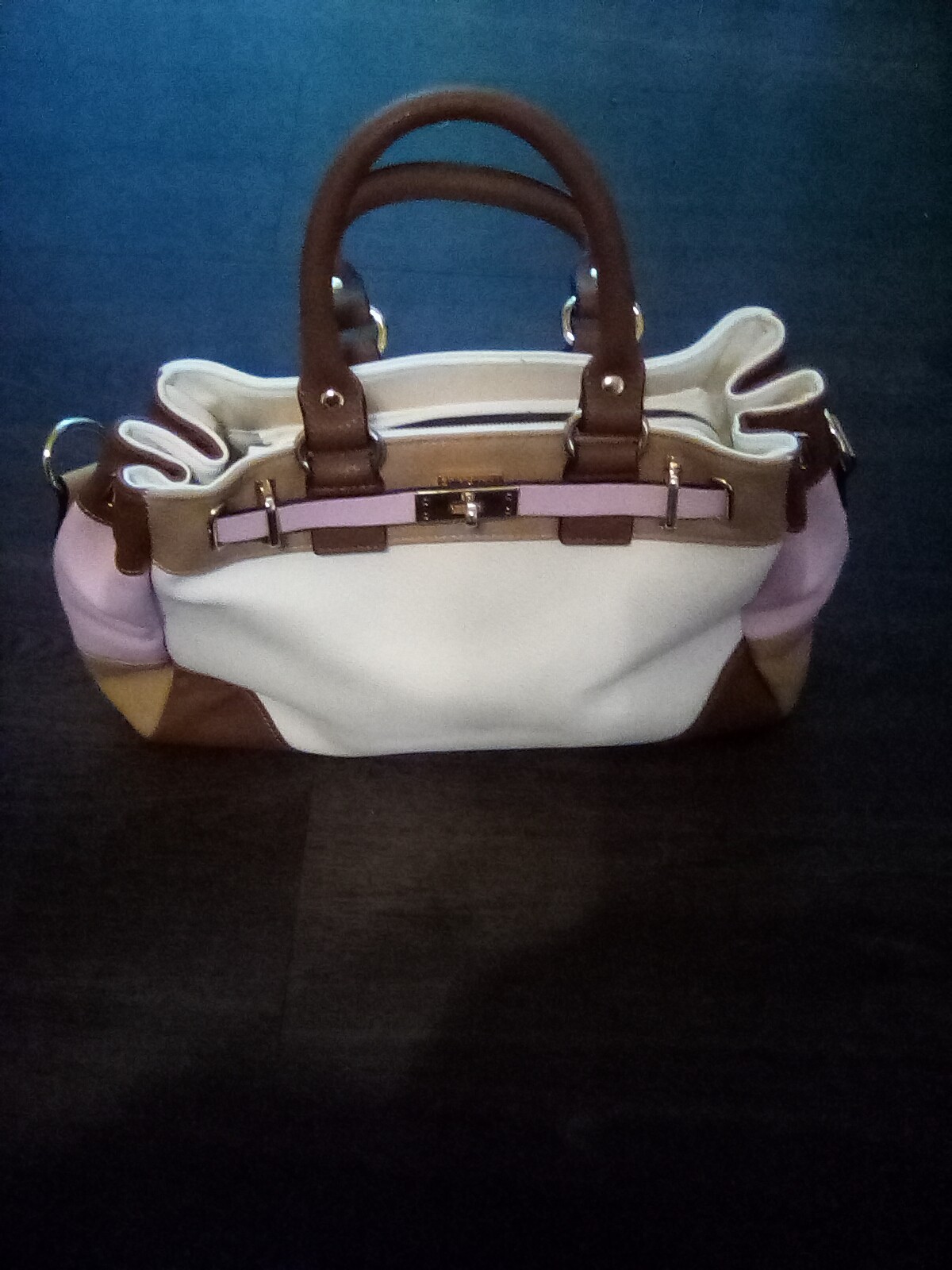 LADIES USED GOOD CONDITION WHITE, BROWN, BEIGE & PINK, LEATHER POCKETBOOK