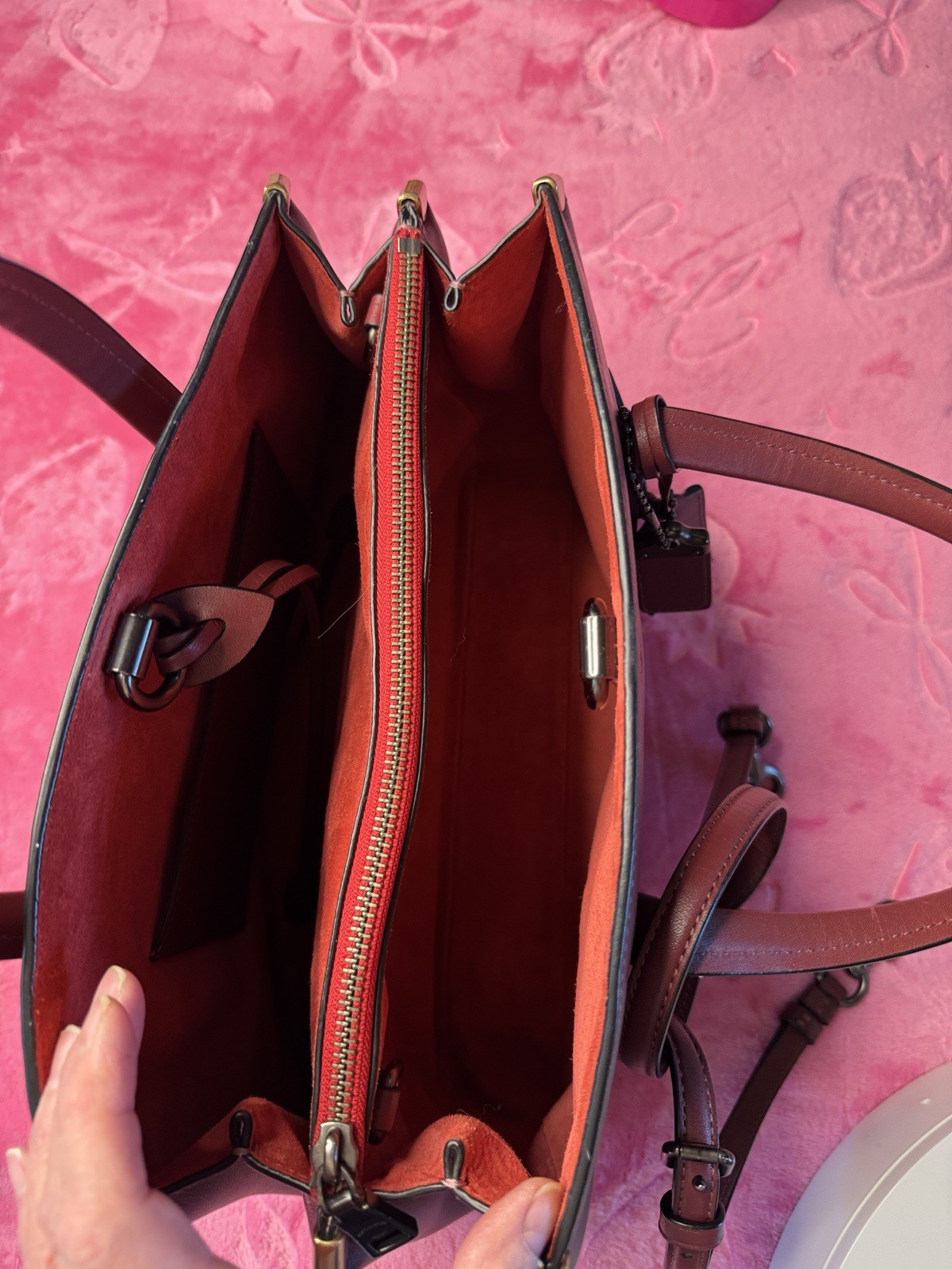 Coach Burgundy Satchel Top Handle Zip, Detachable/Adjust Strap, Hang Tag