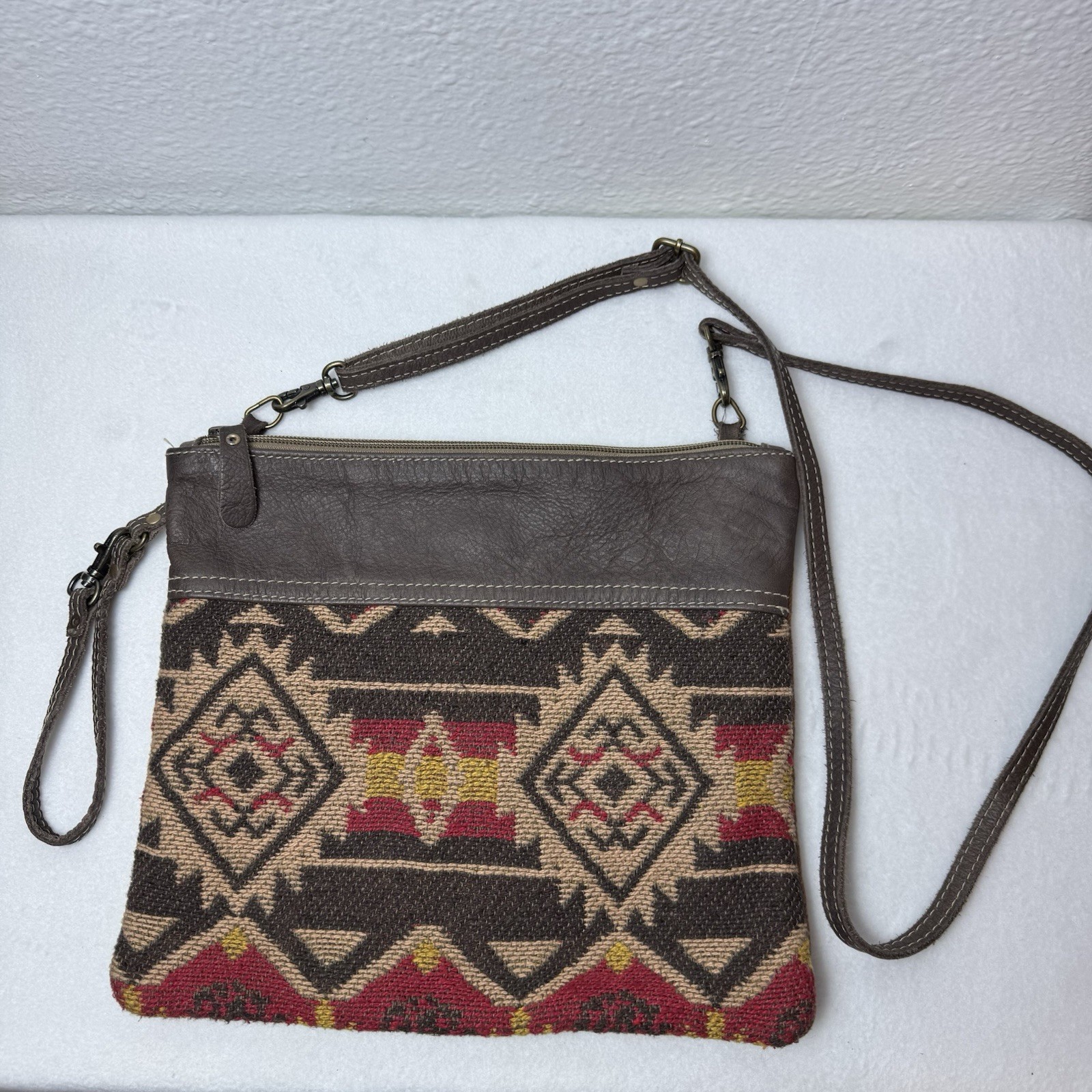Myra Bag Geometric Crossbody Purse Red Brown Yellow Southwestern Western