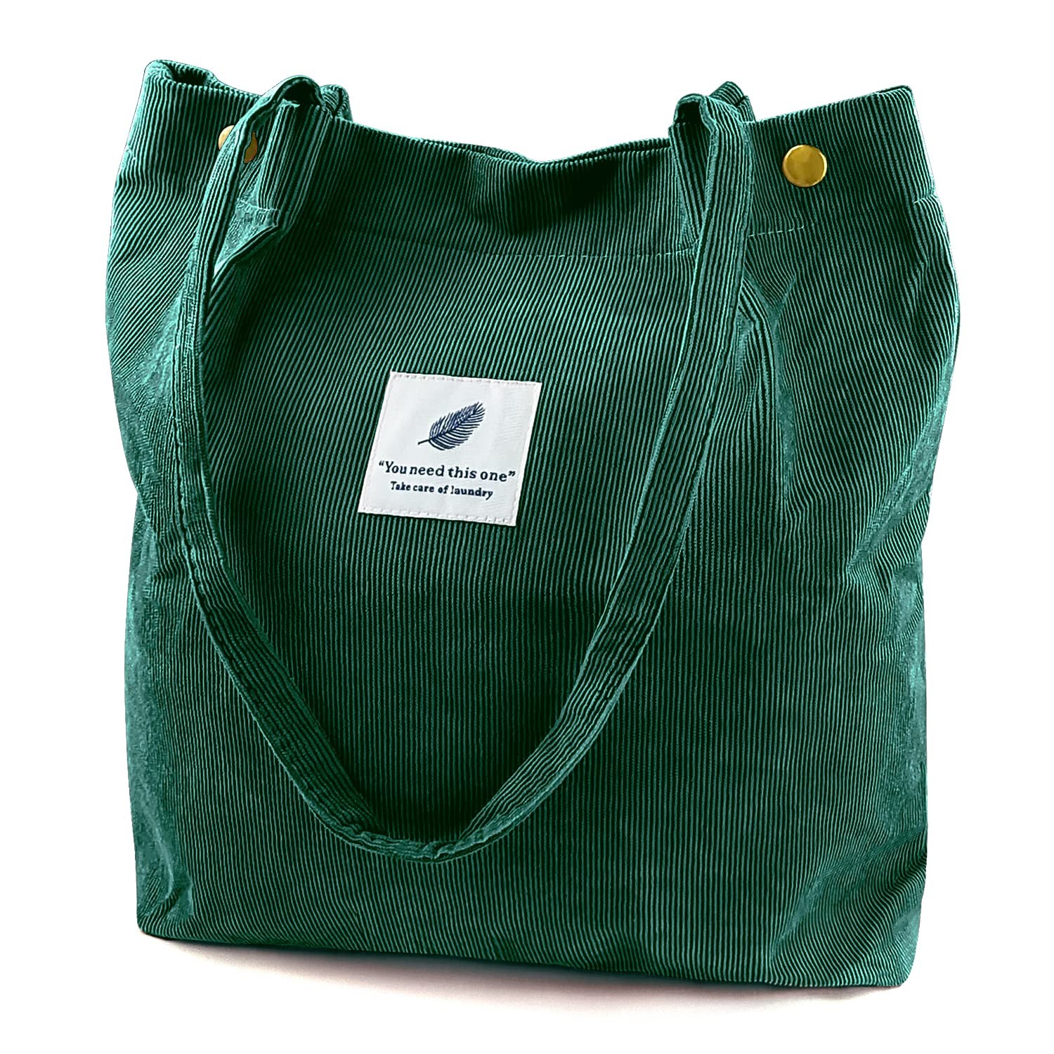 Corduroy Tote Bag for Women Canvas Shoulder Cord Purse with Inner Pocket