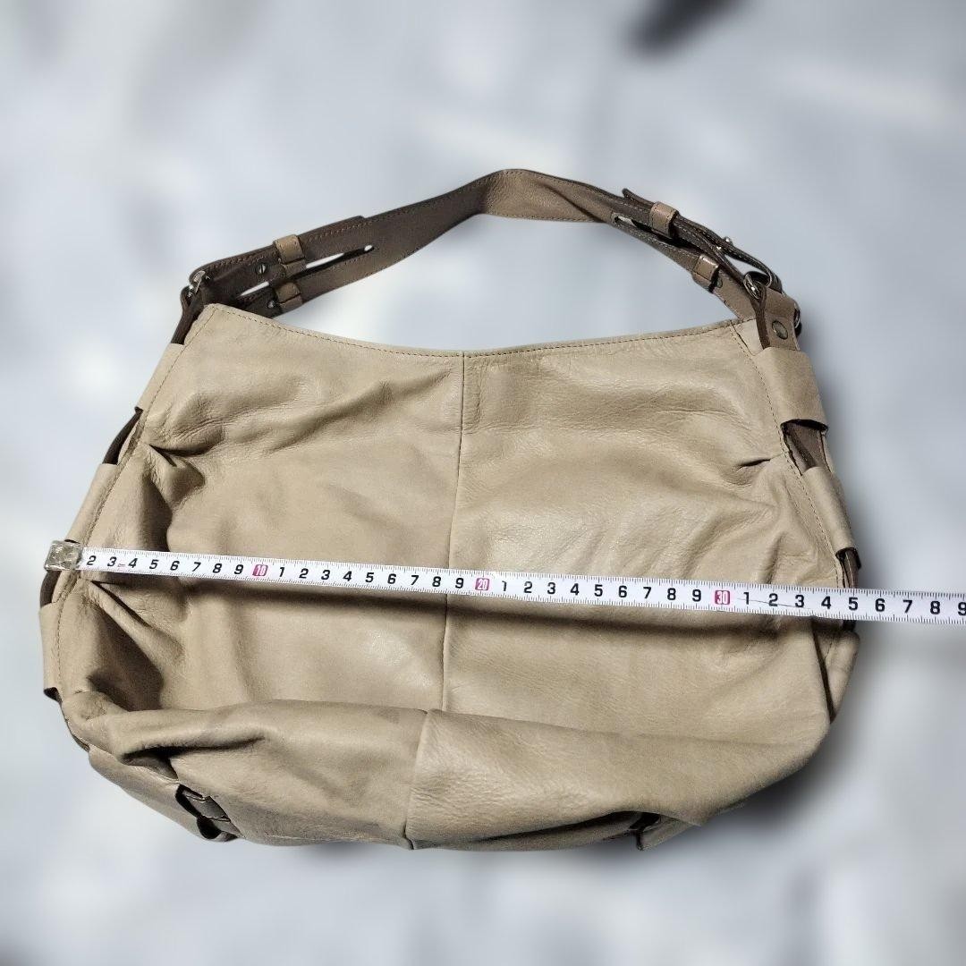 FURLA Genuine Leather Shoulder Bag Beige Soft Pouch Vintage Authentic