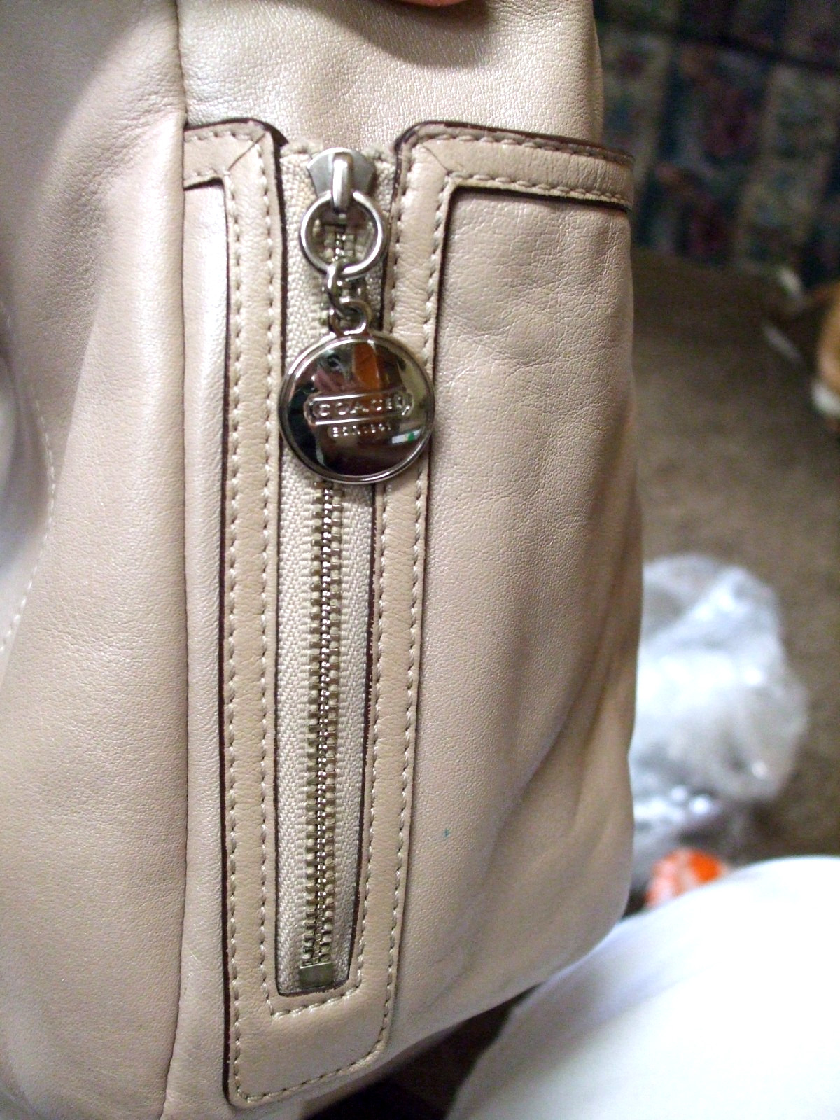COACH SATCHEL, BEIGE WITH PINKISH CAST, SILVERTONE HARDWARE, PRISTINE CONDITION