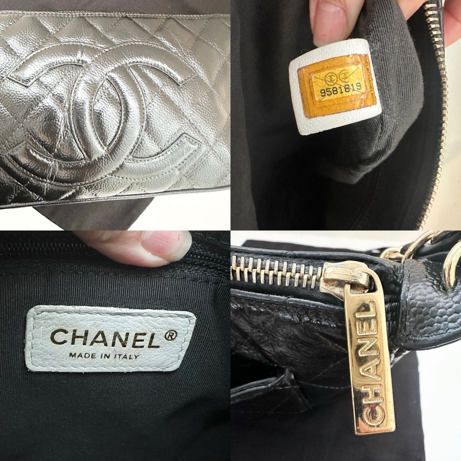 Auth CHANEL Classic CC Black Caviar Leather Pochette Chain Shoulder Bag