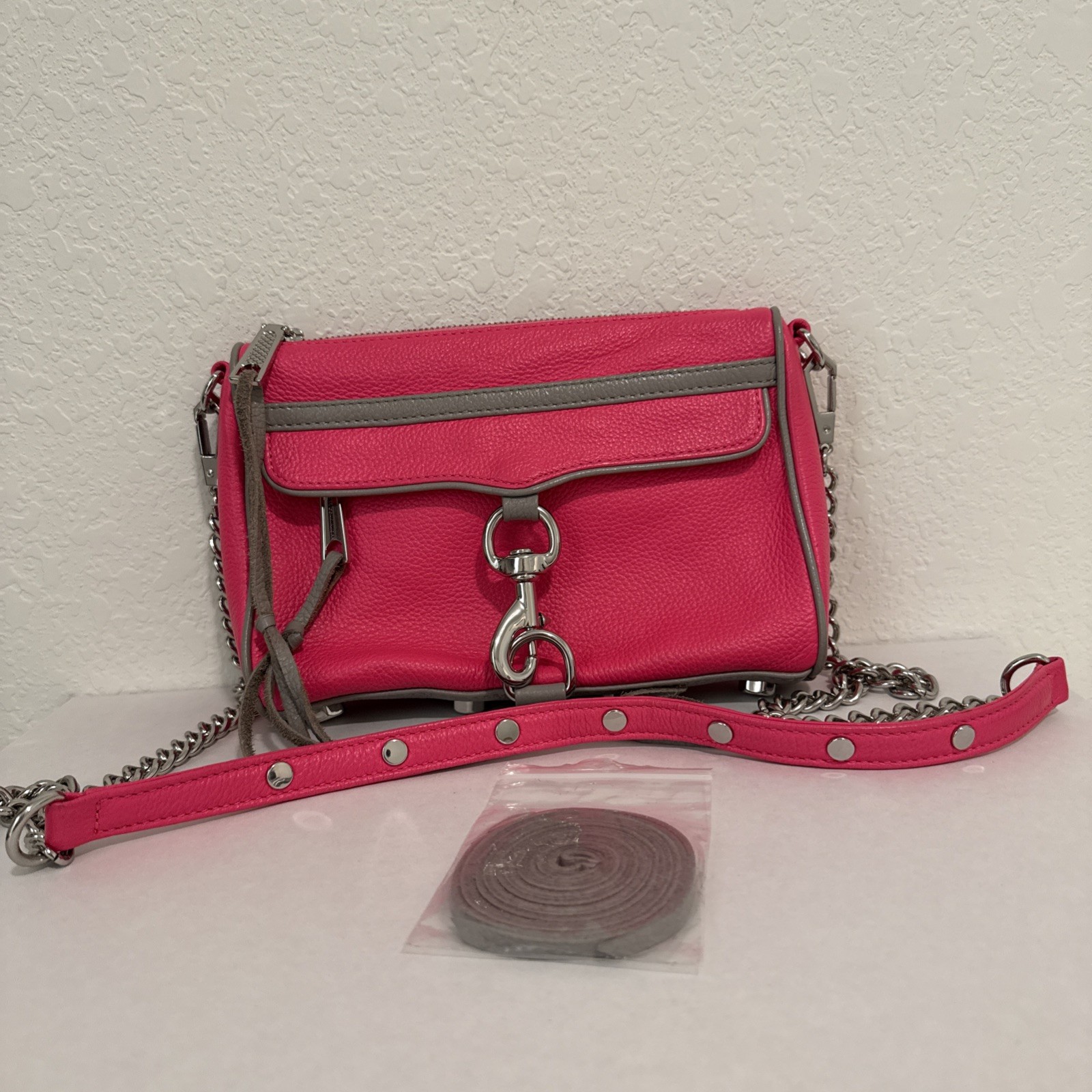 Rebecca Minkoff Mini M.A.C Hot Pink Leather Crossbody Bag Purse Chain Strap