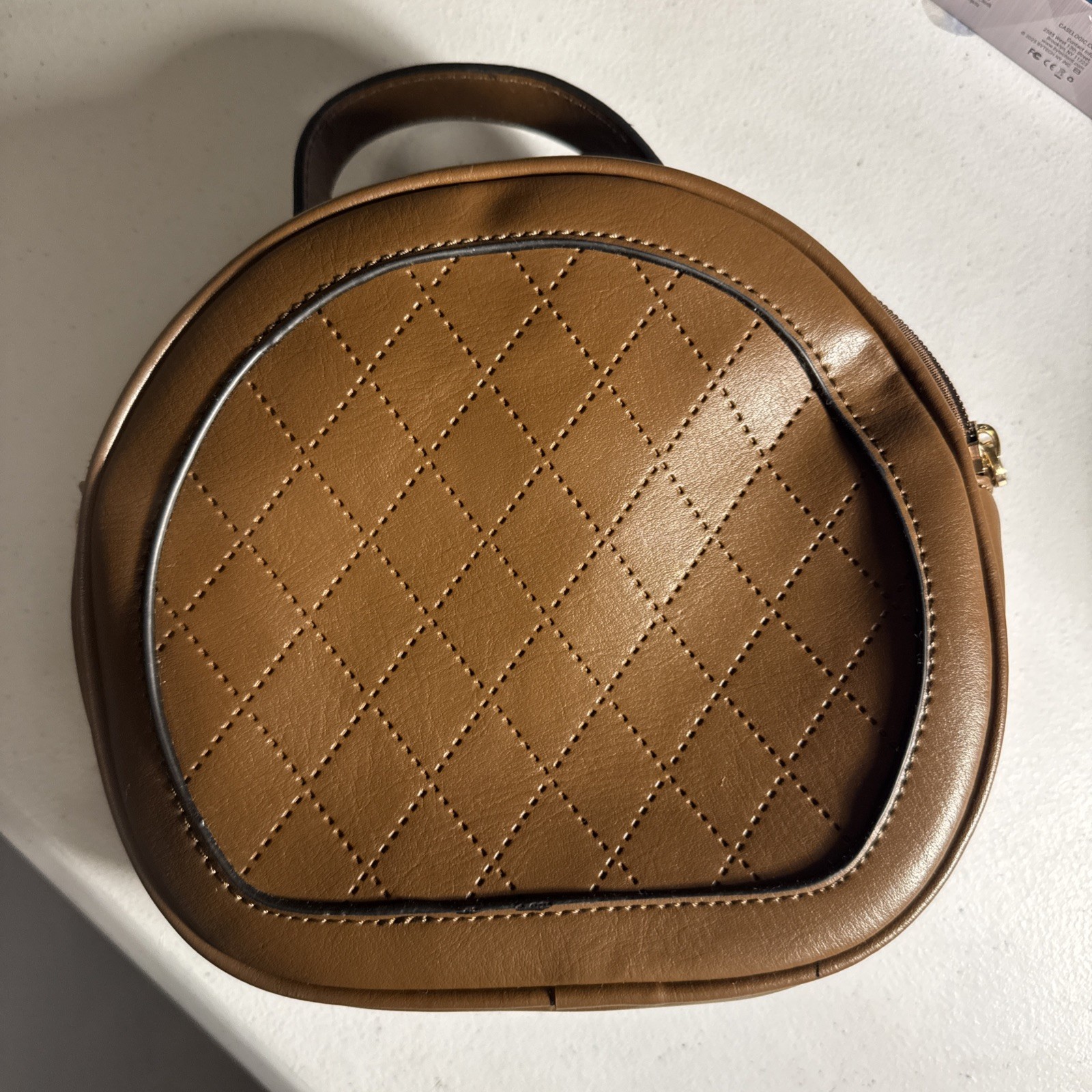 Carmel Color Round Crossbody Purse Great Grab & Go Bag With Tassel EUC