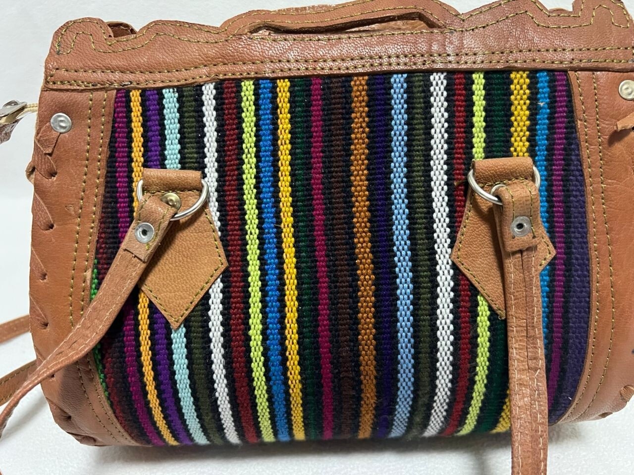 Moroccan leather Women Tote Bag with Suzani Rustic Boho style