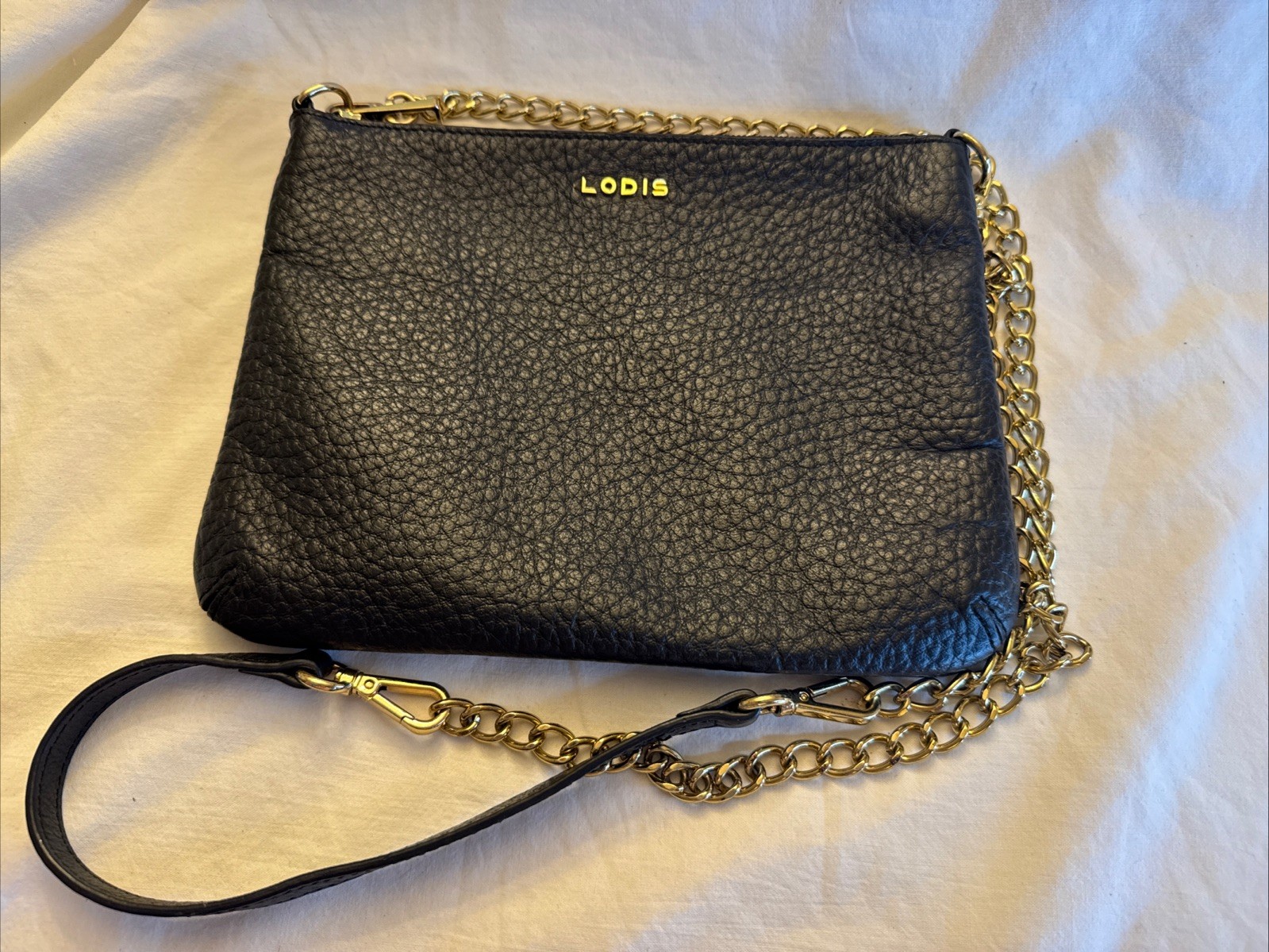 LODIS Black Pebbled Leather 2 Ways Chain Strap Zipper Clutch Crossbody Bag