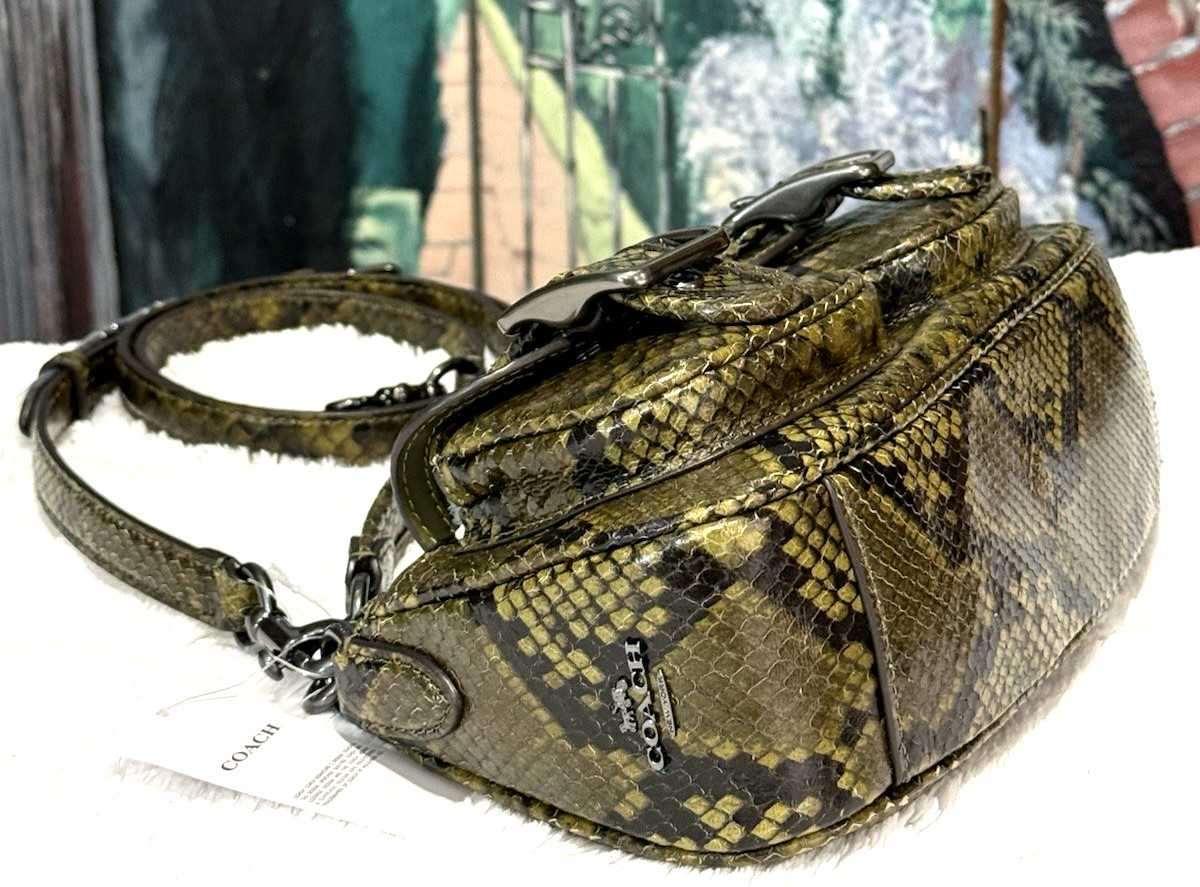 NWT Coach Ashton Snake Print Leather Shoulder Crossbody Bag CCE38 In OLIVE Multi