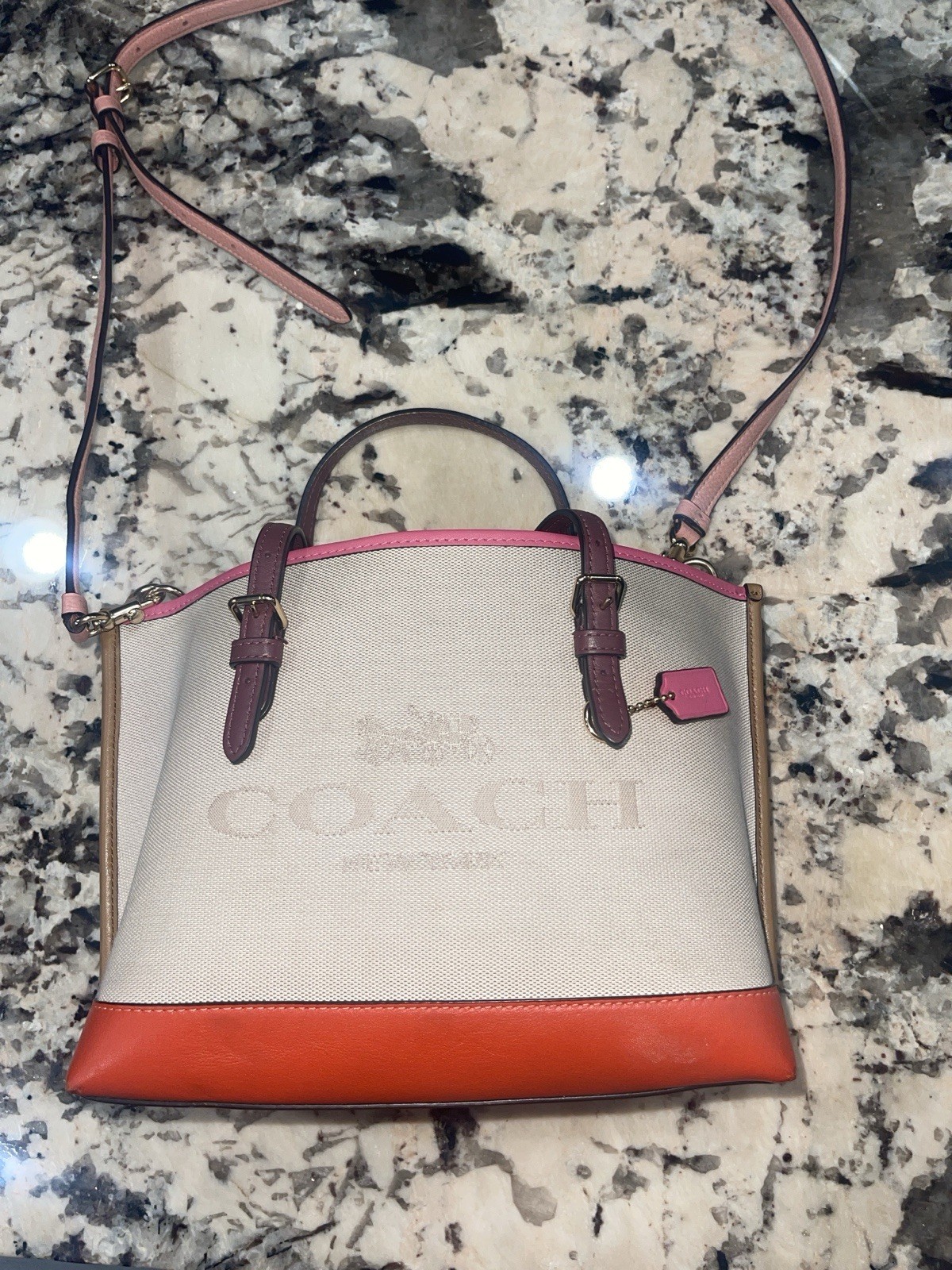 **SALE** Coach Colorblock Small Satchel Top Handle Detachable Strap Zip Gold