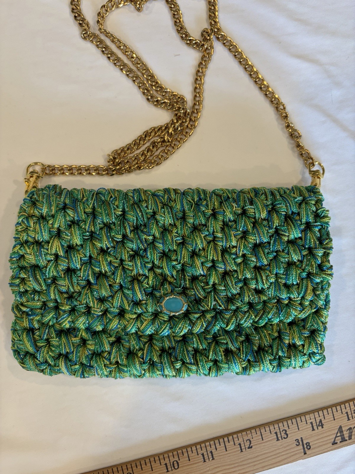 Anton Boks & Baum Paris small crocheted clutch – metallic green and gold