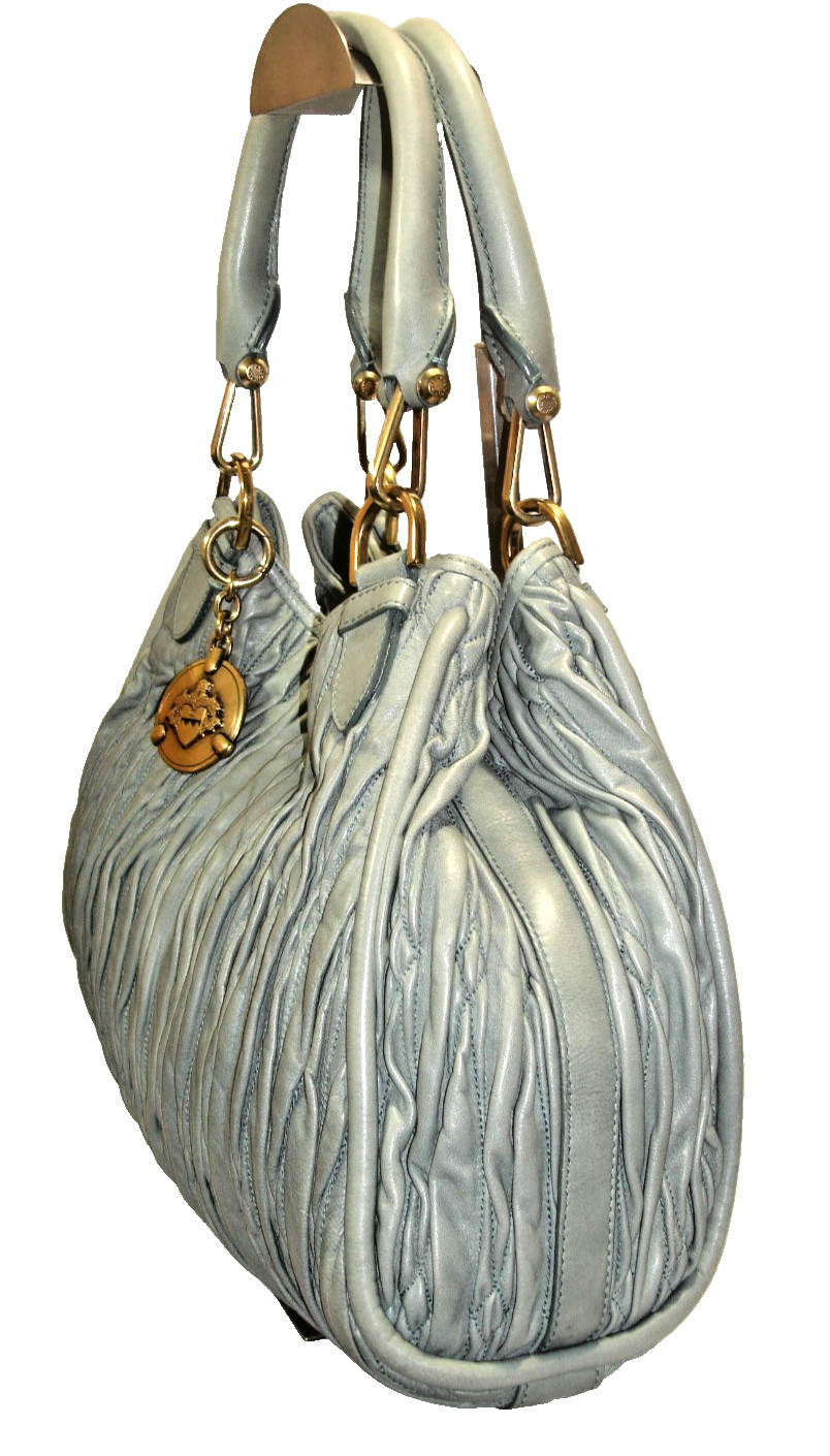 Bally Gray-Green Quilted Soft Leather Satchel Ornate Bally Bag Charm Nr MINT!