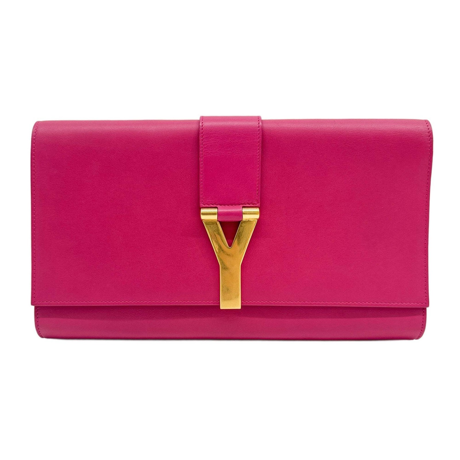 SAINT LAURENT Ligne Y Pink Leather Clutch Bag