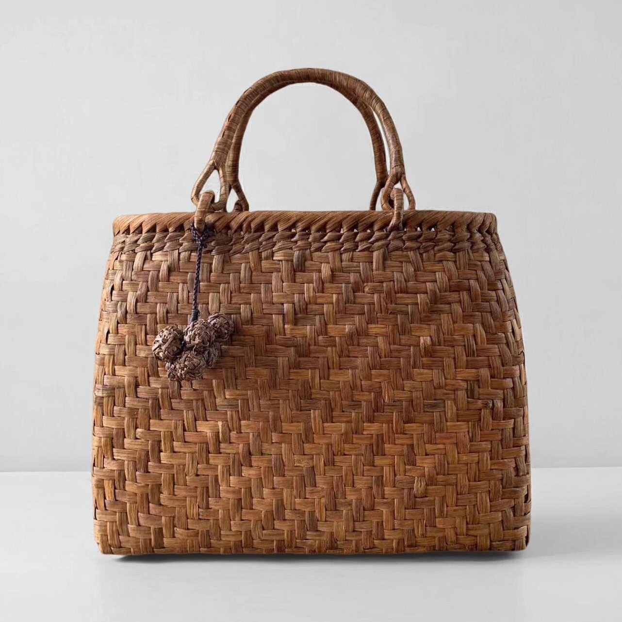 Japanese Wild Grape Vine Basket Bag Ajiro Weave Charm Cotton Lining Tote