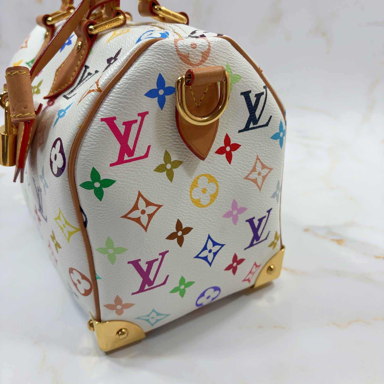 LOUIS VUITTON X Takashi Murakami Speedy 25 Bandoulière Handbag Bag White M13085