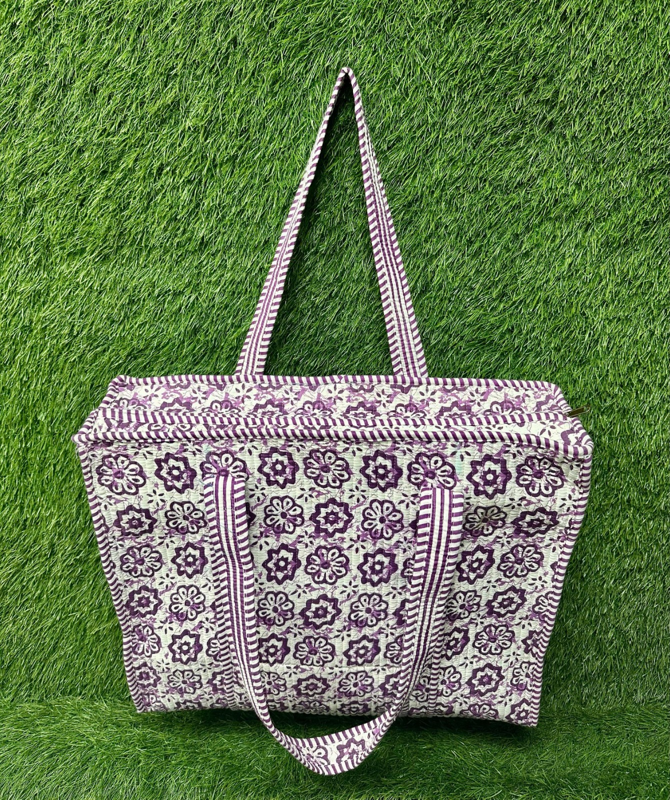Women’s Cotton Quilted Handbag Floral Block Print Tote Shoulder Bag Boho Gifts