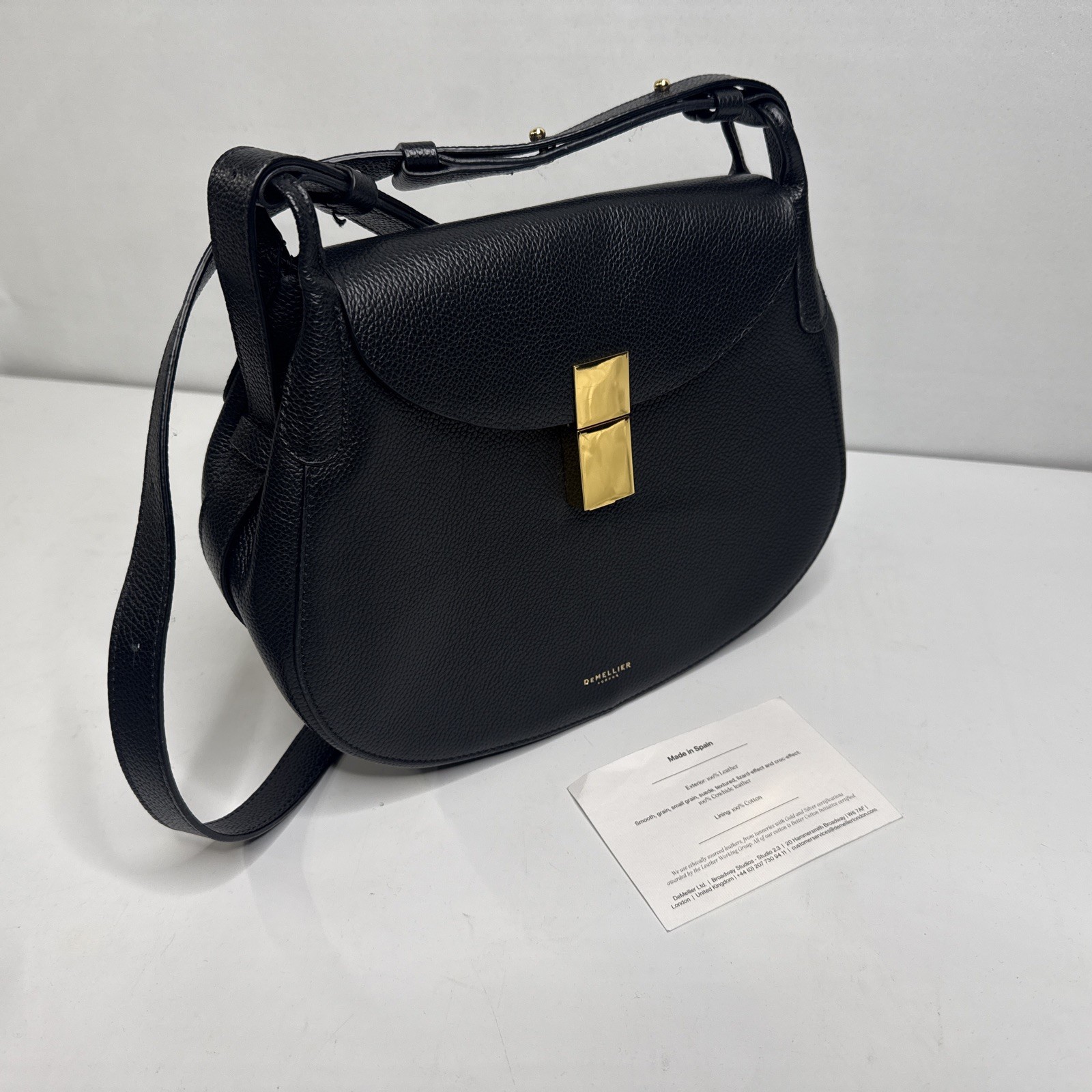 DeMellier Lausanne Black Leather Bag with Gold Accent