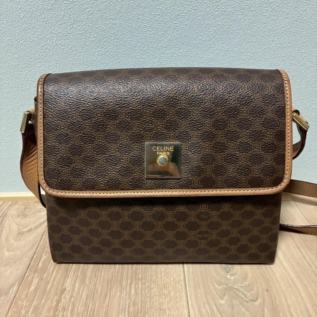 CELINE Macadam Brown Canvas Mini Shoulder Bag Missing Hardware Auth From Japan