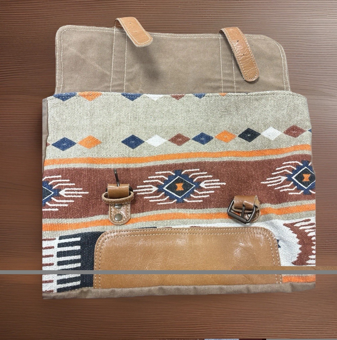 HopoFly Women’s Leather & Canvas Computer/Laptop Bag Multicolor Boho EUC