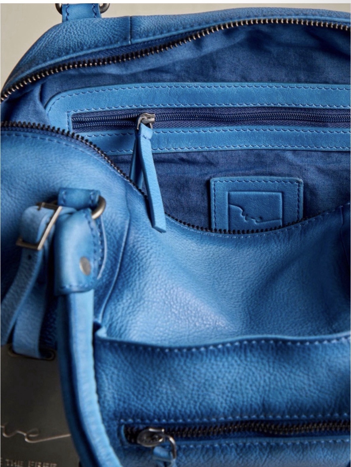 Free People We The Free Emerson Tote Bag Blue Leather NWT