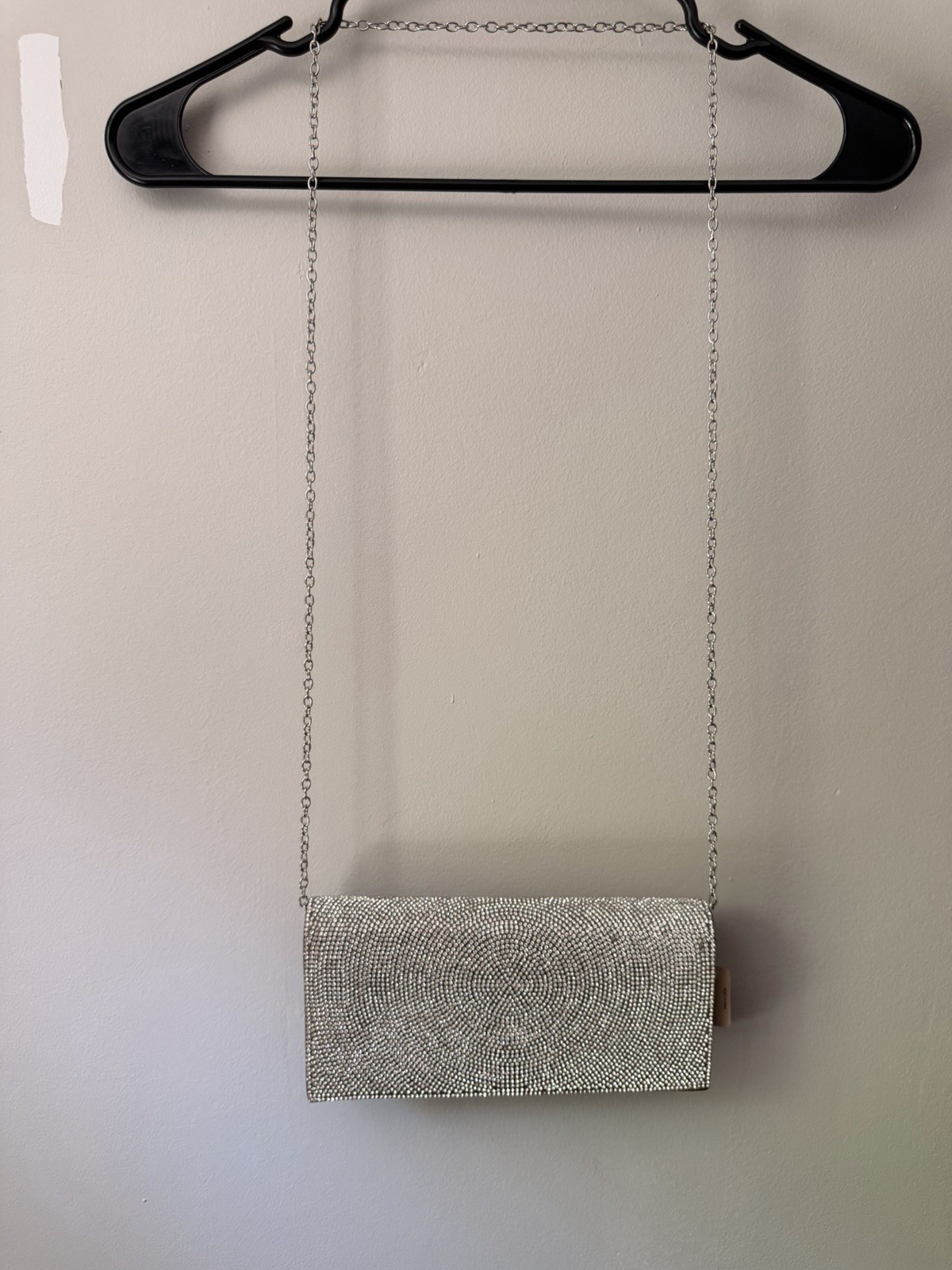 Crystal-Embellished Silver Evening Clutch