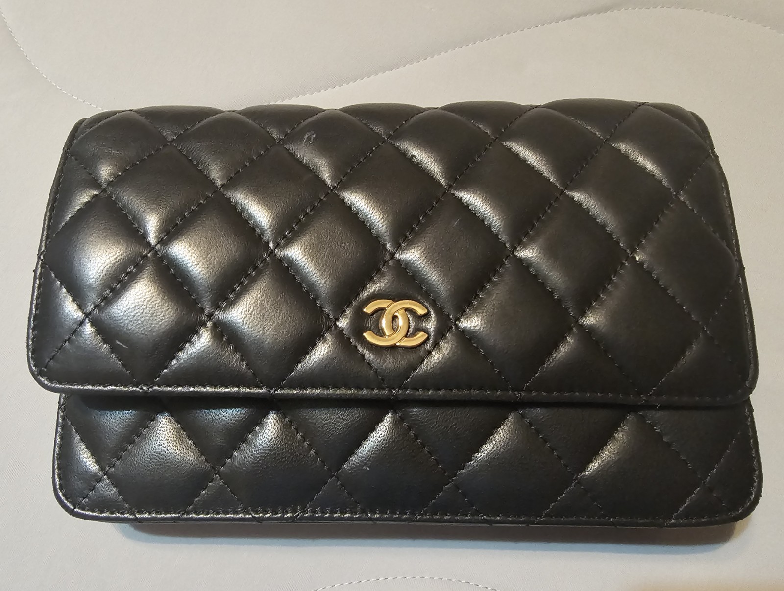 CHANEL Classic WOC Wallet On Chain Black Quilted Lambskin Gold Hardware