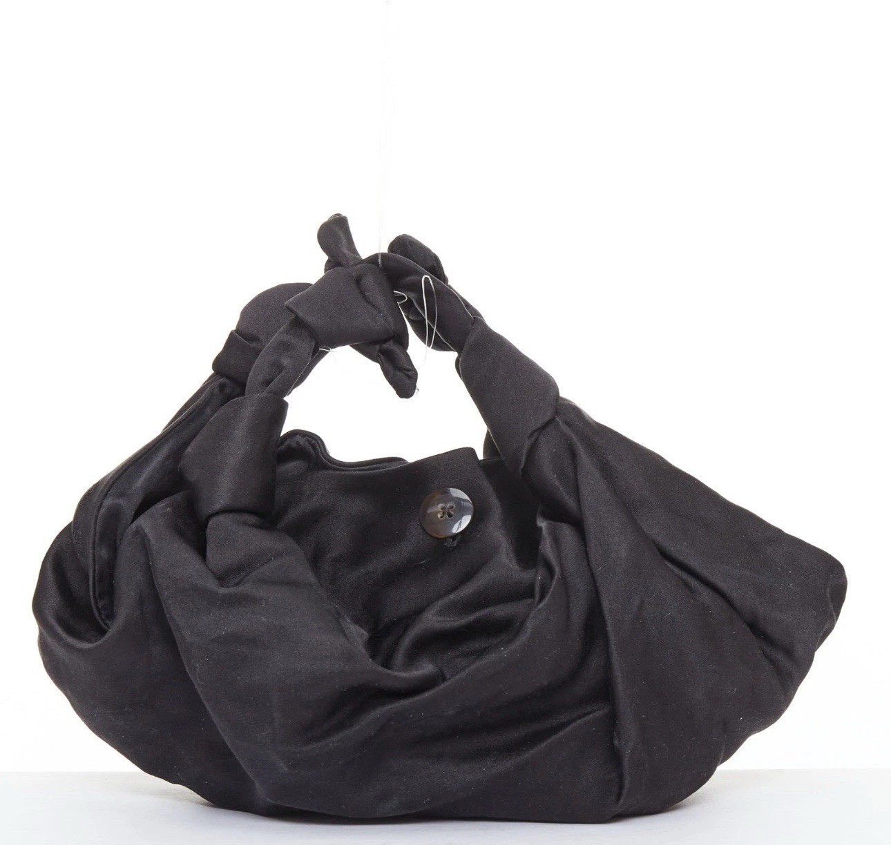 THE ROW Ascot black silk satin top knot slouchy twin handle bag