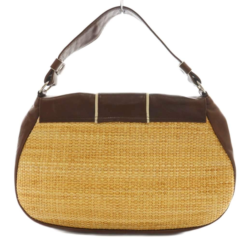 Rapture Raffia Leather Handbag Brown Beige 8.7×3.1×9.2in B Used