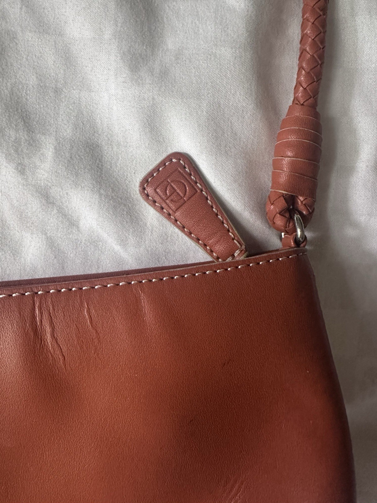 Cole Haan Brown Small Shoulder Bag Zip Top, Detachable Strap, Silver Hardware