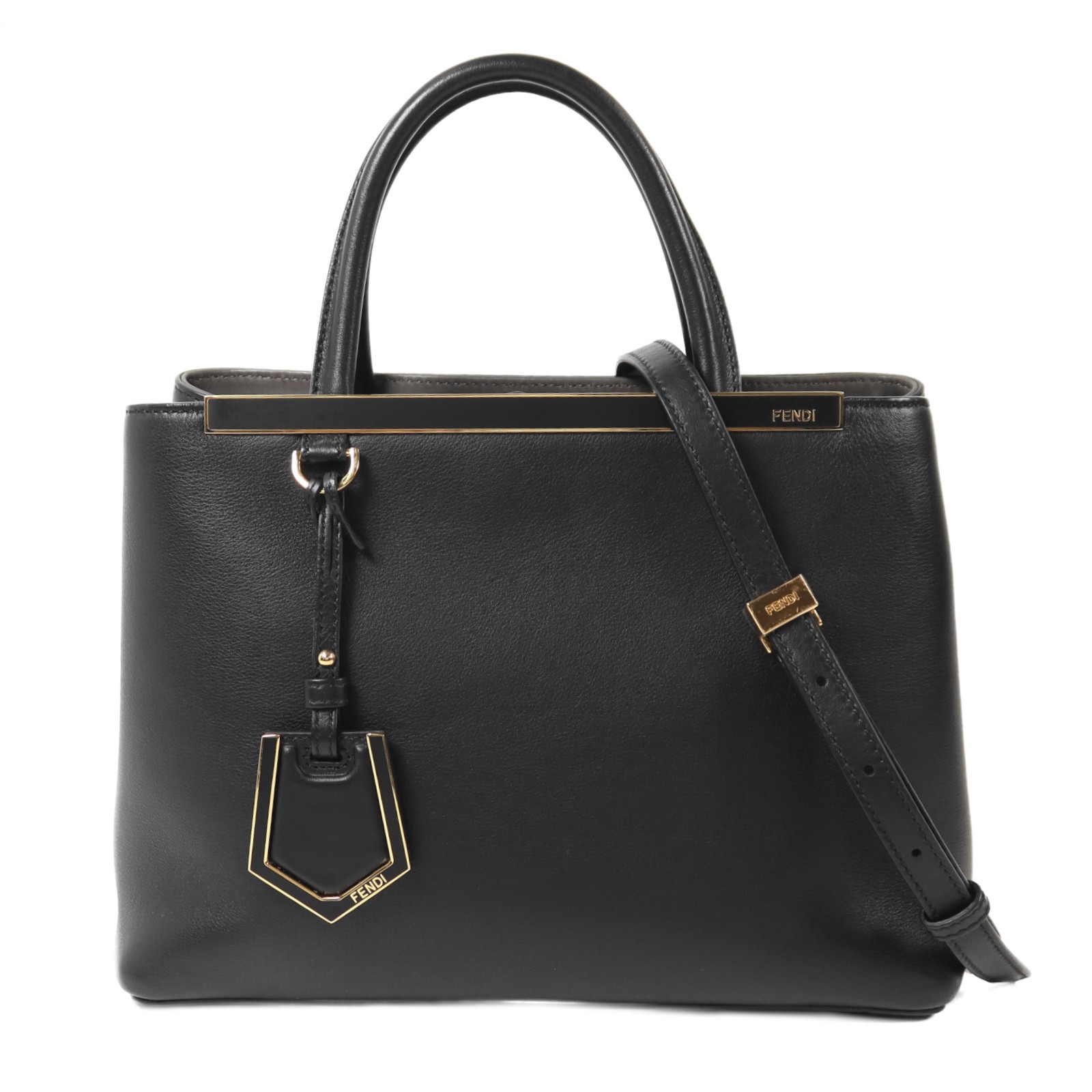 FENDI GHW 2 Jours 2 Way Shoulder Bag 8BH258 Calfskin Leather Black