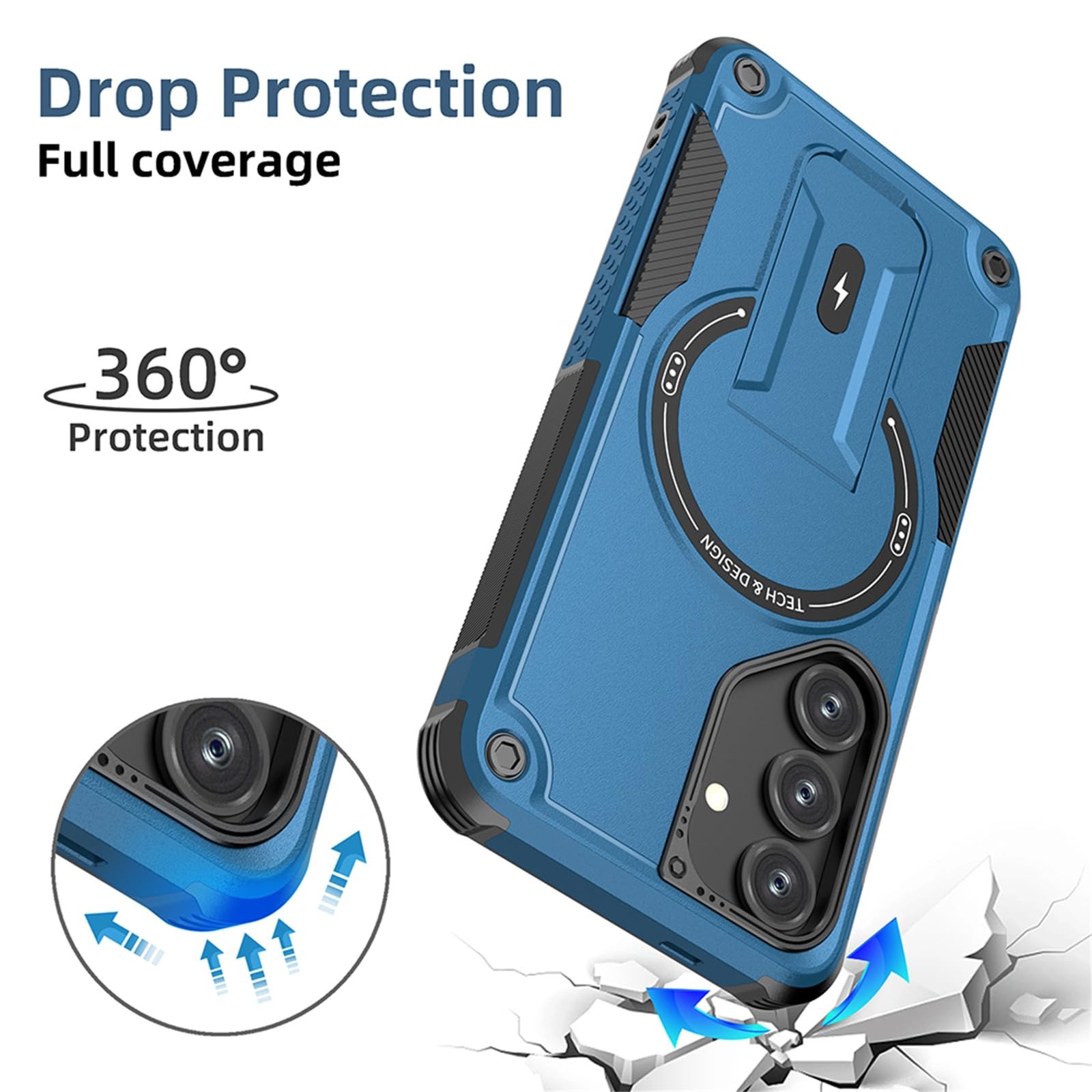 for Samsung Galaxy S25 Crossbody Case with Kickstand DJ Blue