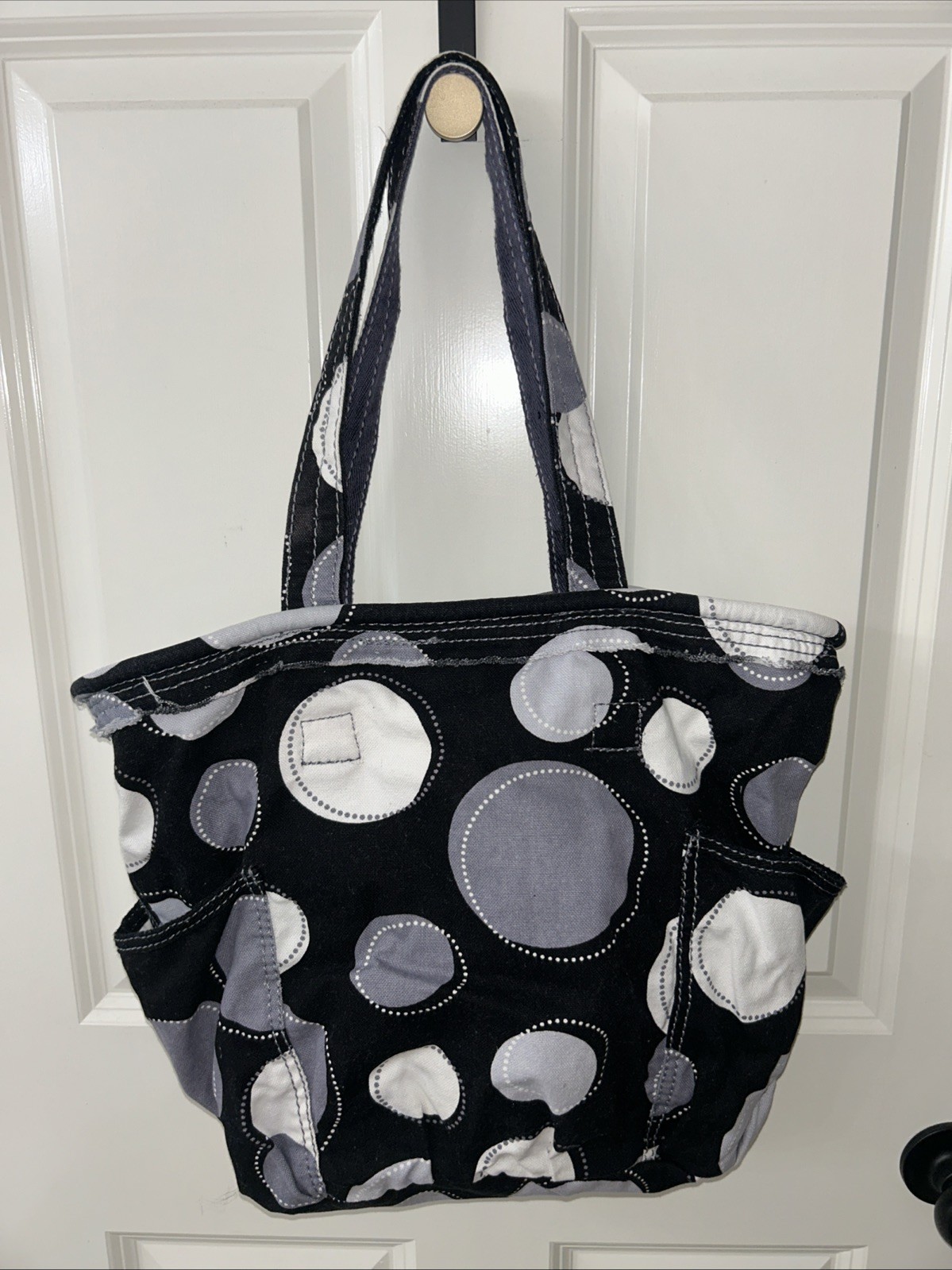 Thirty-One Retro Metro Tote Travel Bag Canvas, Black/Gray/White Polka Dot