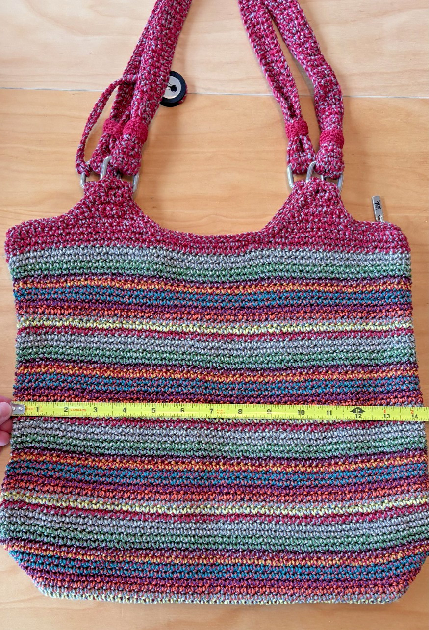 The Sak Indio Crochet Multi-Color Striped Zippered Boho Shoulder Bag Excellent