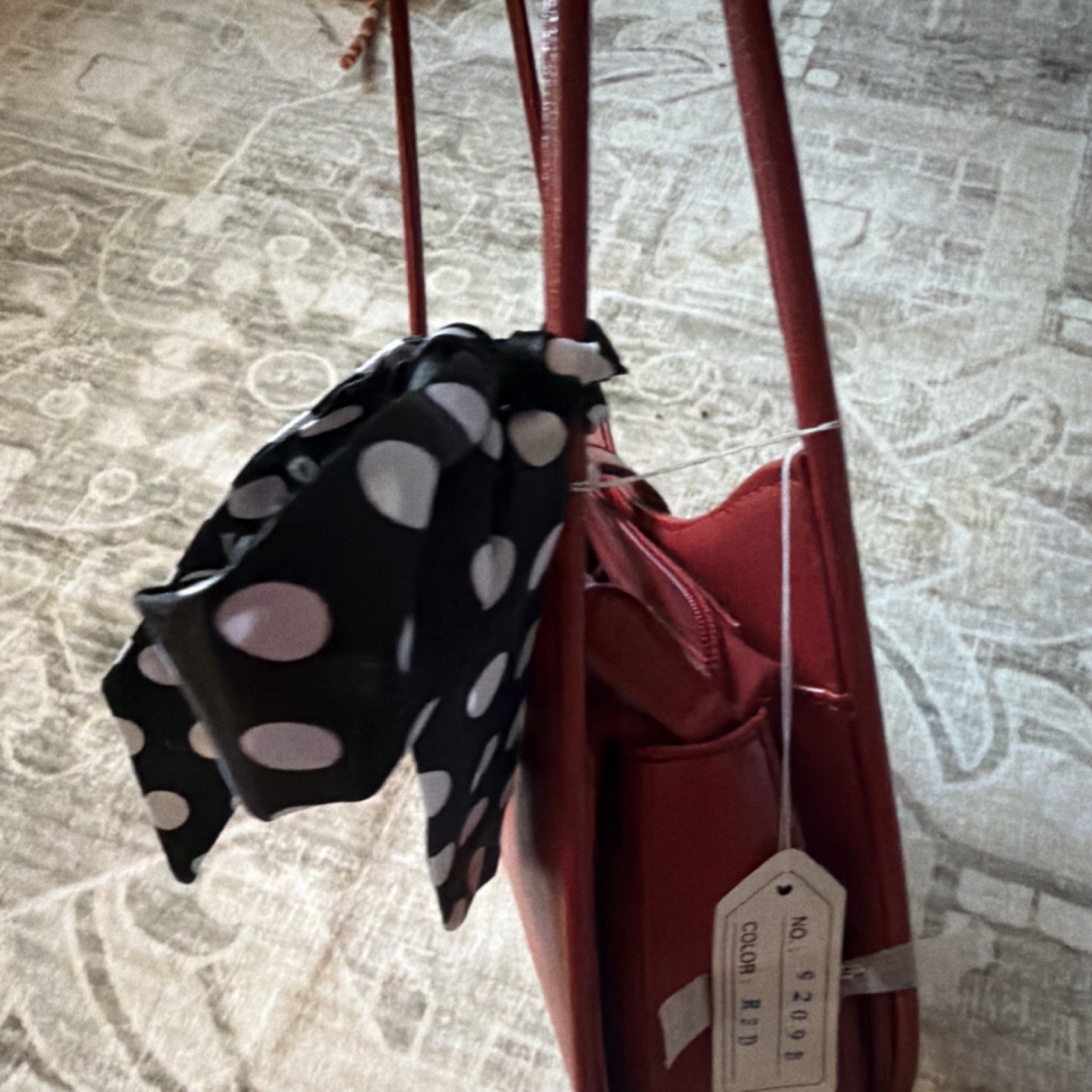 Red Shoulder Bag Polka Dot Bow Metal Accent Silver Hardware Women Retro Small