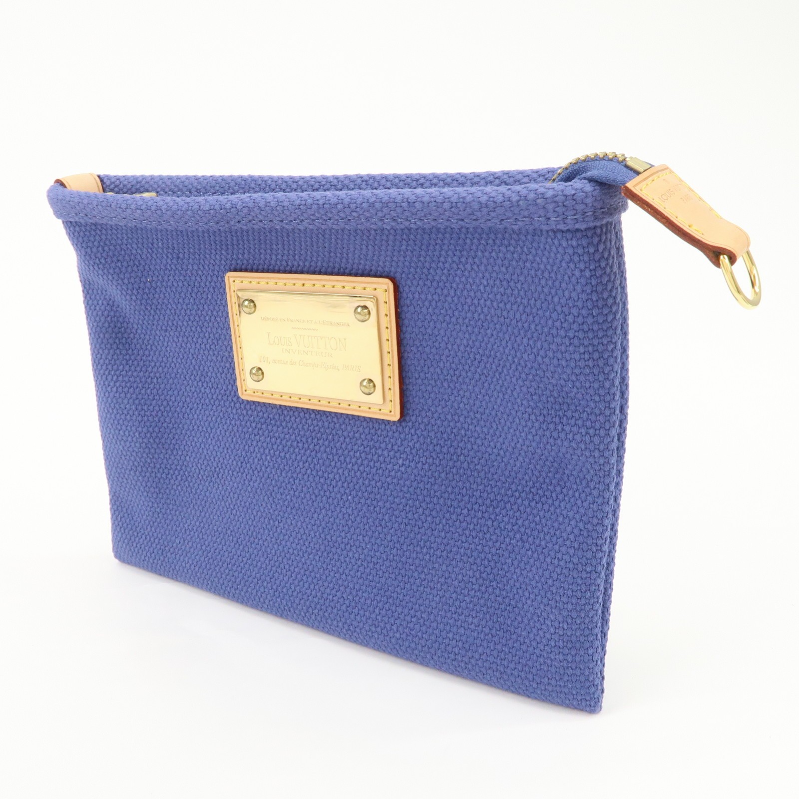 Louis Vuitton Antigua Canvas Nume Leather Pochette Plate PM M40067 Auth Used