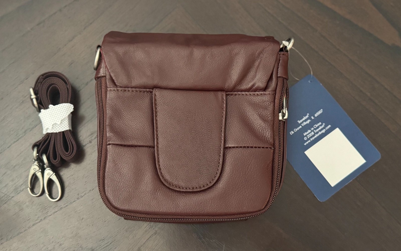 BROWN Travelon Leather Essentials Organizer Shoulder Bag