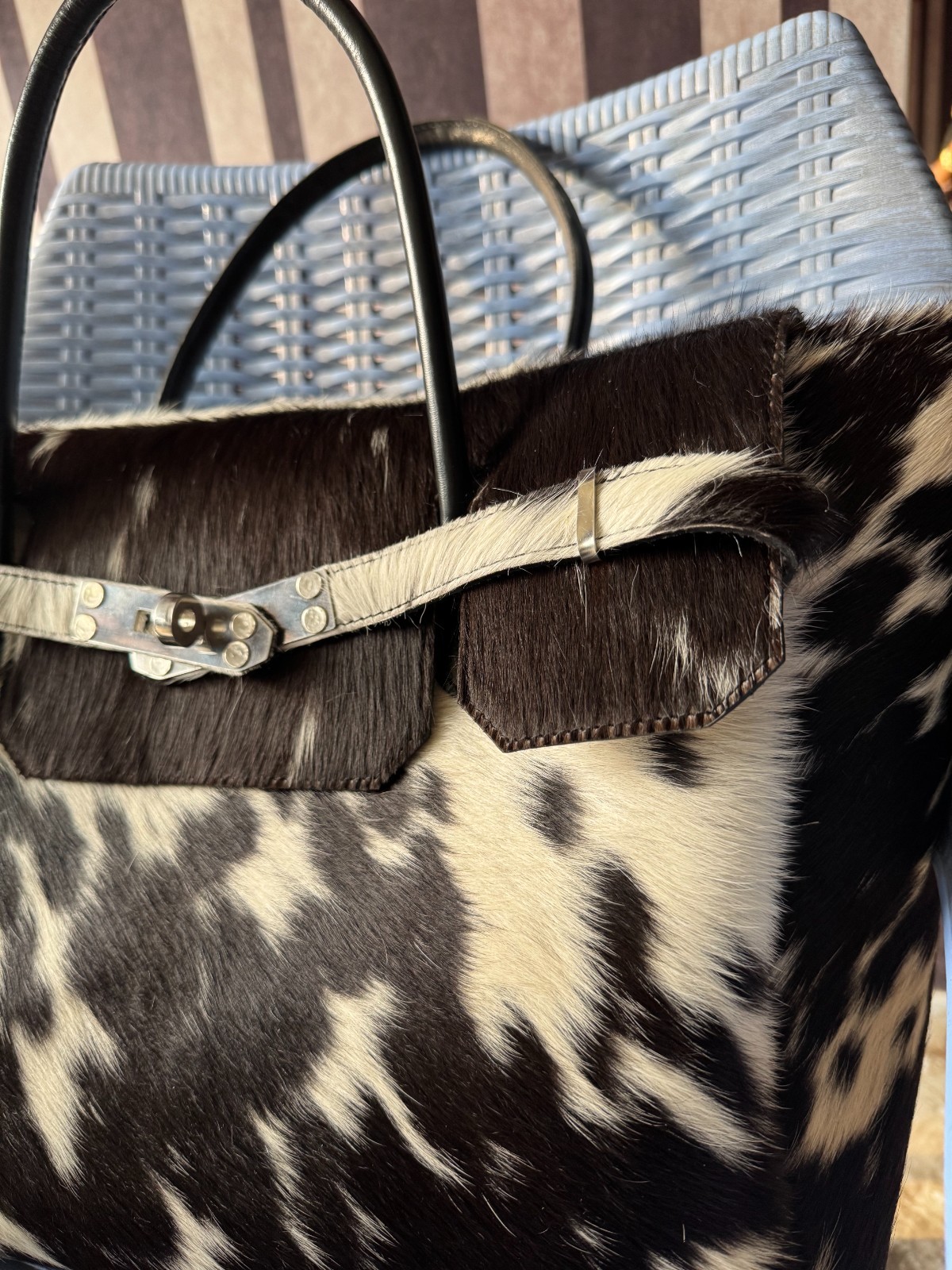 Handmade Cowhide Leather Tote Bag | Genuine Hair-On Western Style Purse