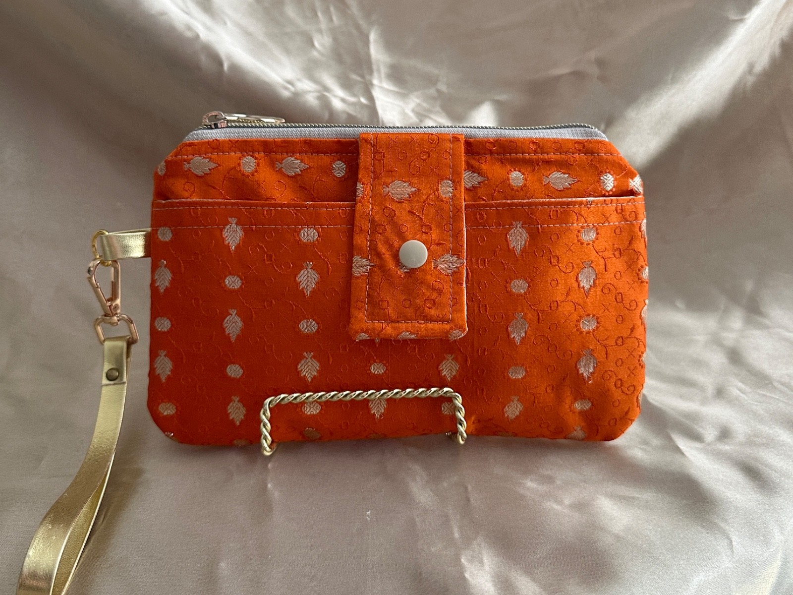 SILK clutch PURSE bag *HANDMADE*evening wear, recycled sari, ORANGE gold