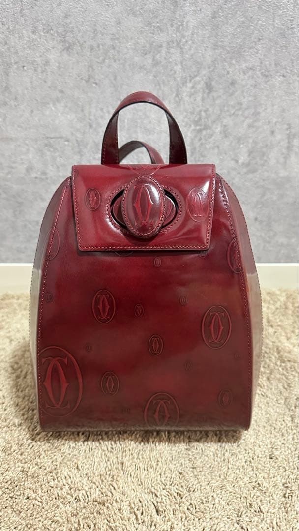Cartier Happy Birthday Backpack Bordeaux 2C Logo Auth Women’s Leather w/card