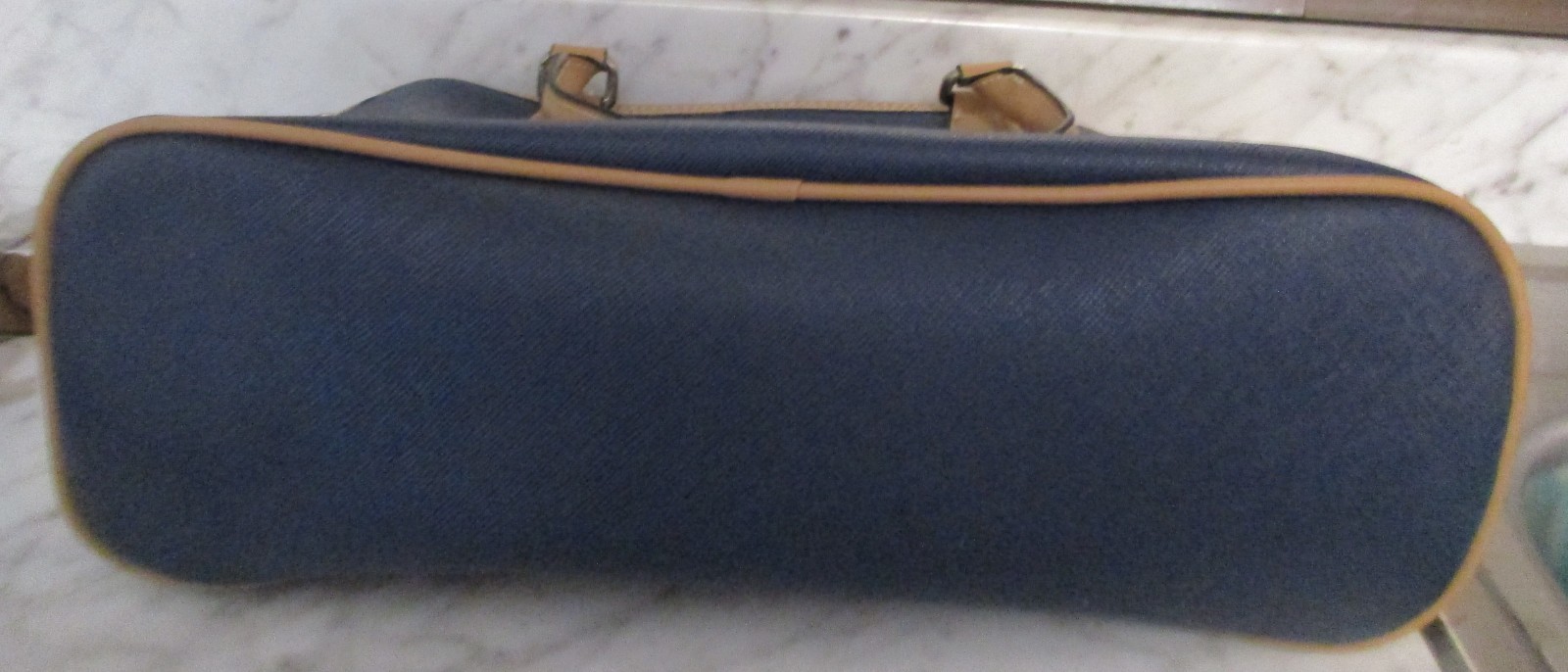 GIANI BERNINI Navy Blue & Tan Faux Leather Vinyl Dome Satchel