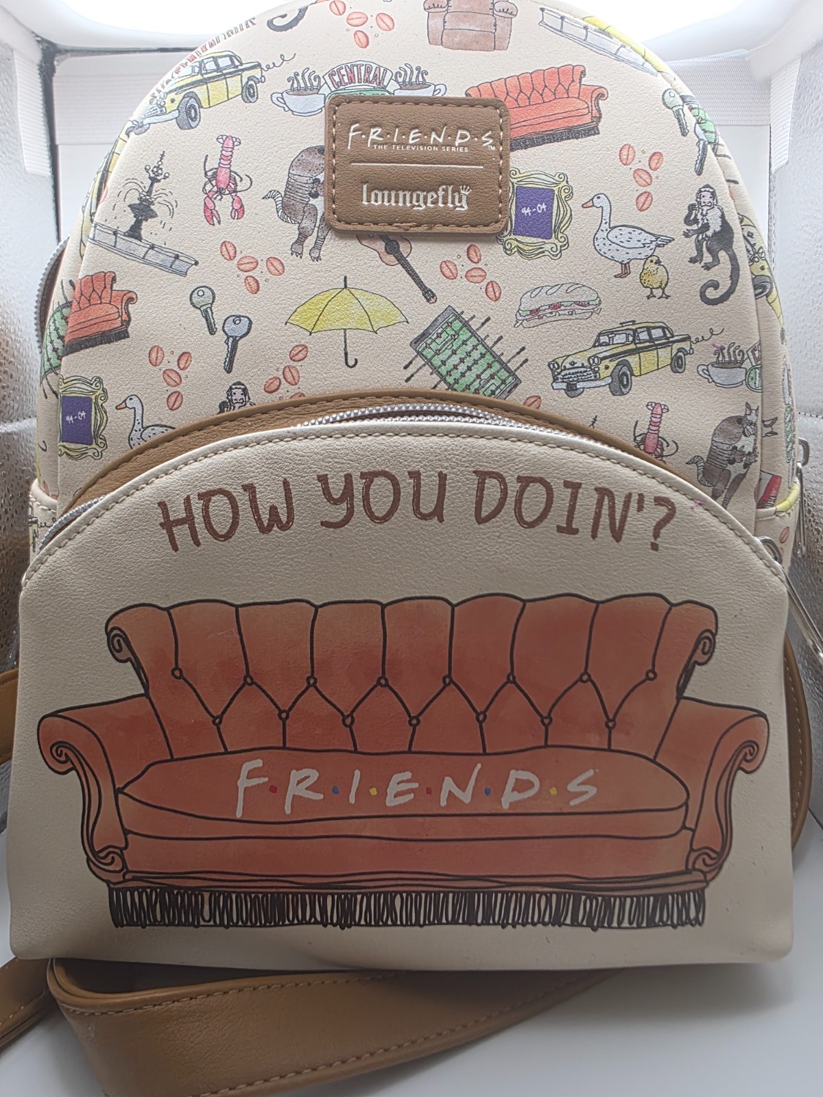 Loungefly Friends TV Show How You Doin’ Couch Mini Backpack & Wallet Set Icons