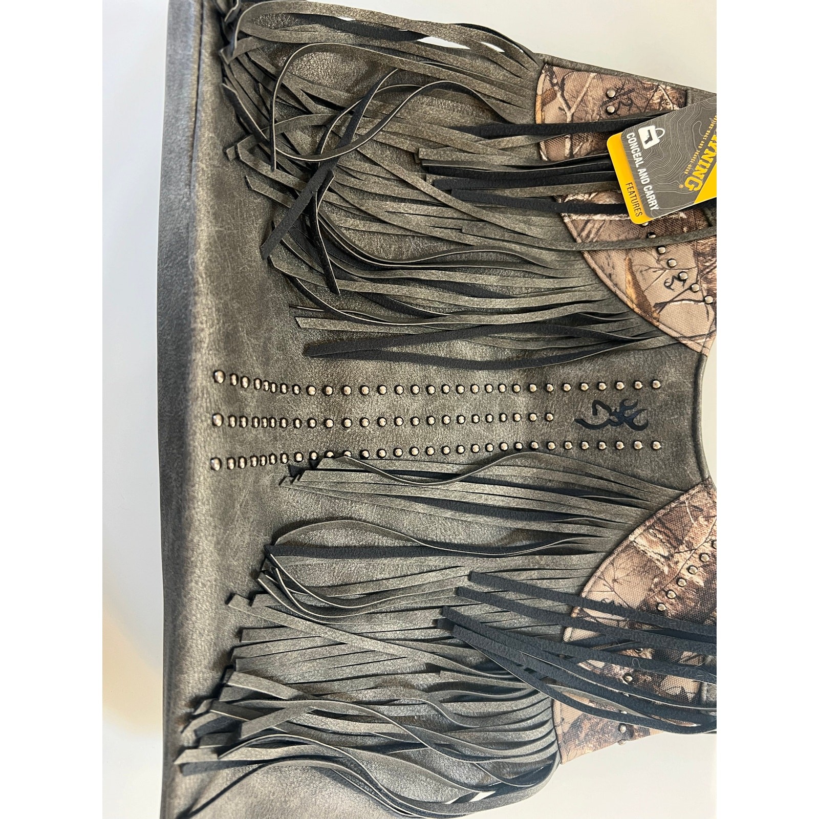 NWT Browning Fringe Camoflauge Studded Hobo Hand Bag Boho Western