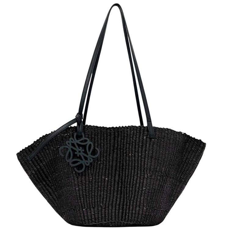 Loewe Shell Basket Bag, Black, A223096X06, Anagram Raffia, Elephant Grass,