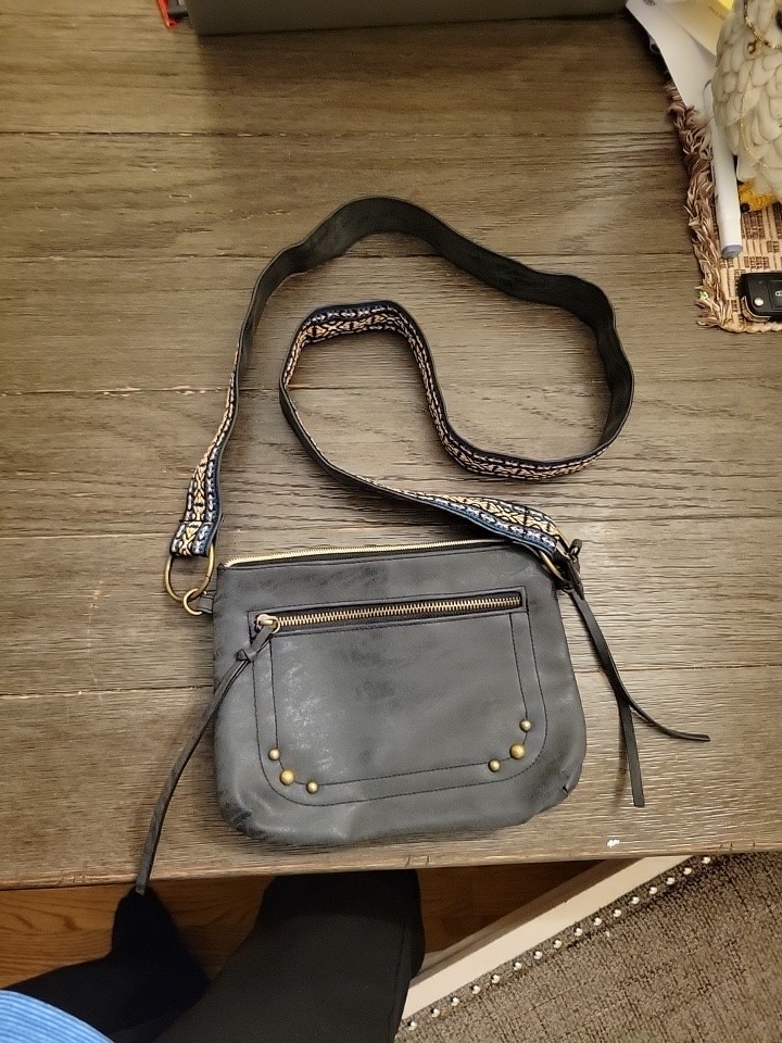 Stylish Sundance Dark Gray Purse With Beautiful Guitar Styled Cross Body Strap