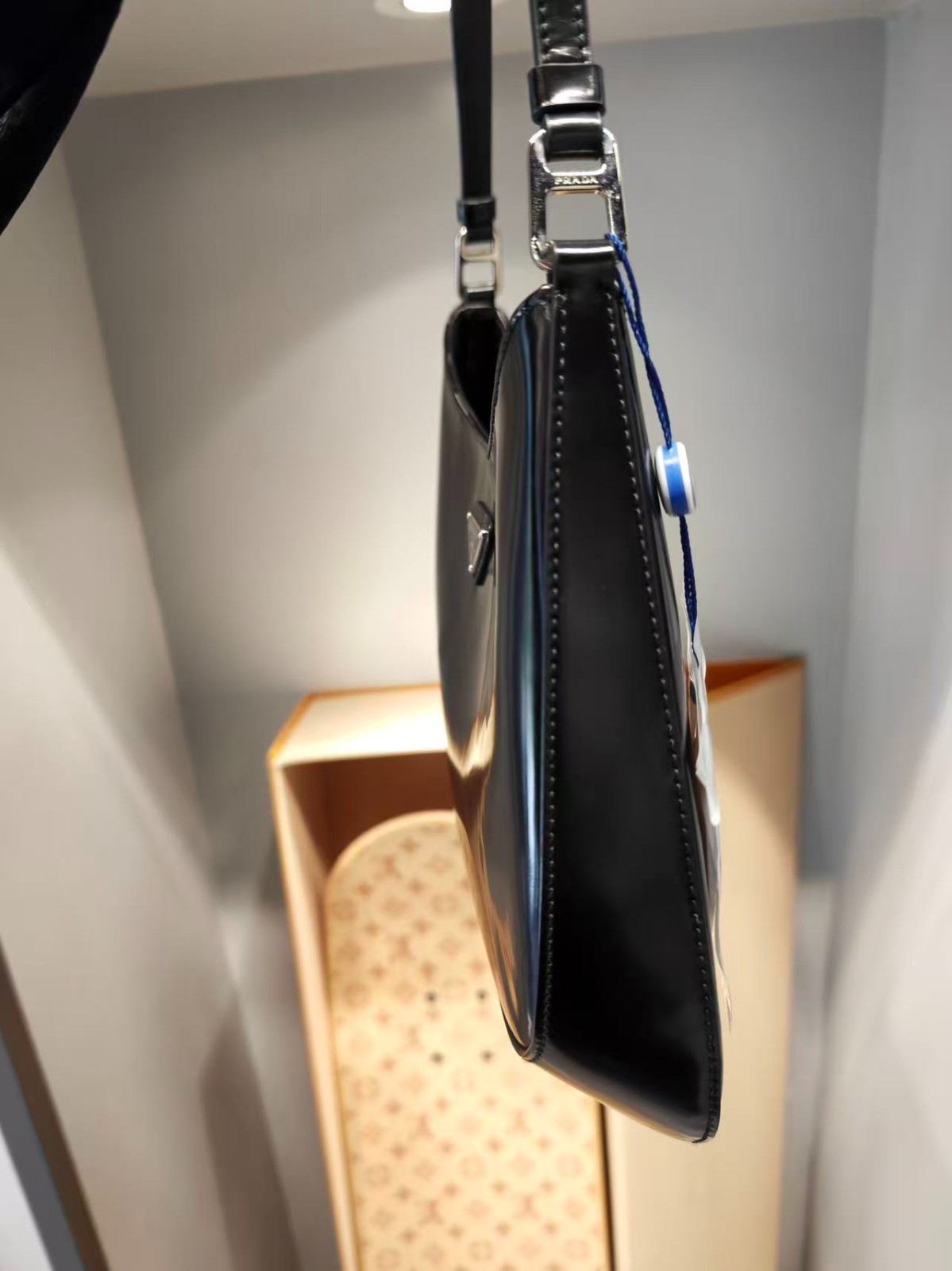 PRADA Cleo Black Brushed Leather Shoulder Hobo Bag