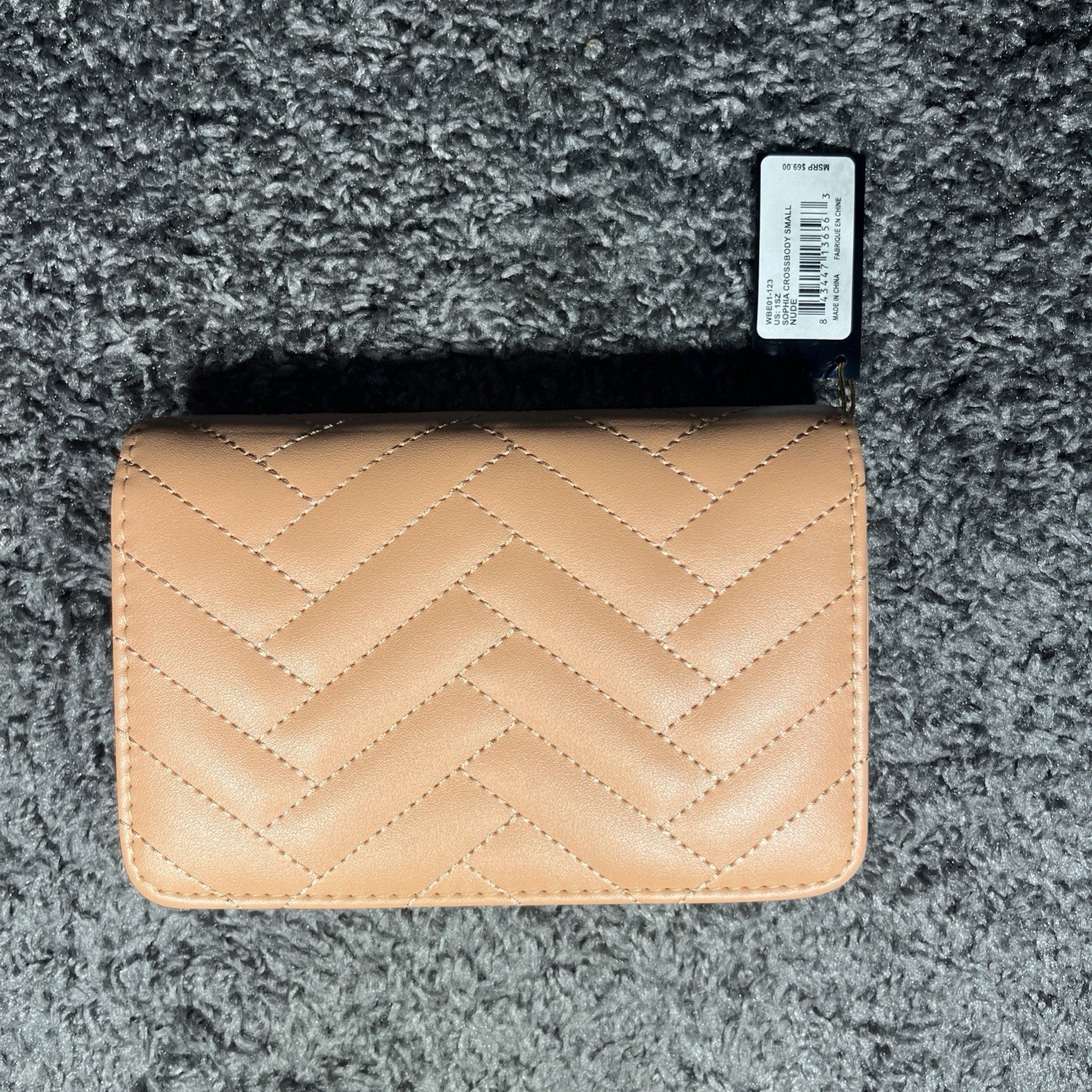 BEBE Sophia Crossbody Quilted Bag Purse Nude with Gold Chain NWT MSRP $69