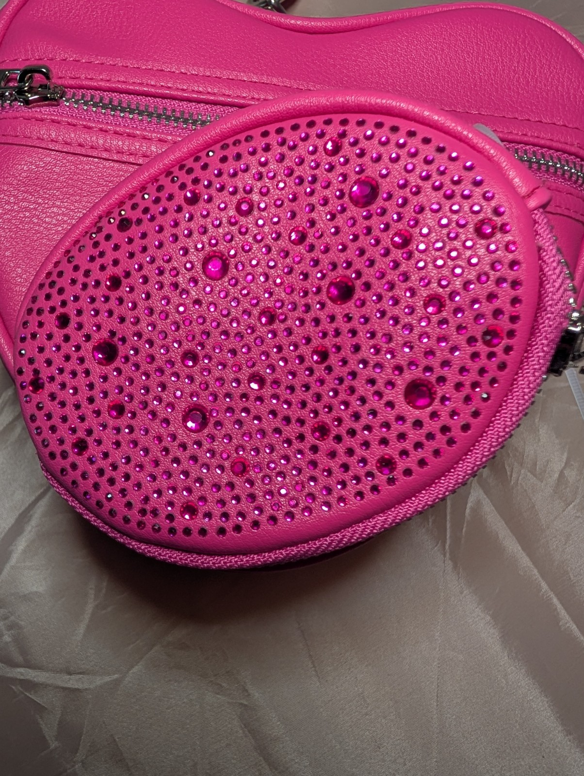 Madden Girl Pink Heart Crossbody Purse w/ Rhinestone Coin Pouch EUC