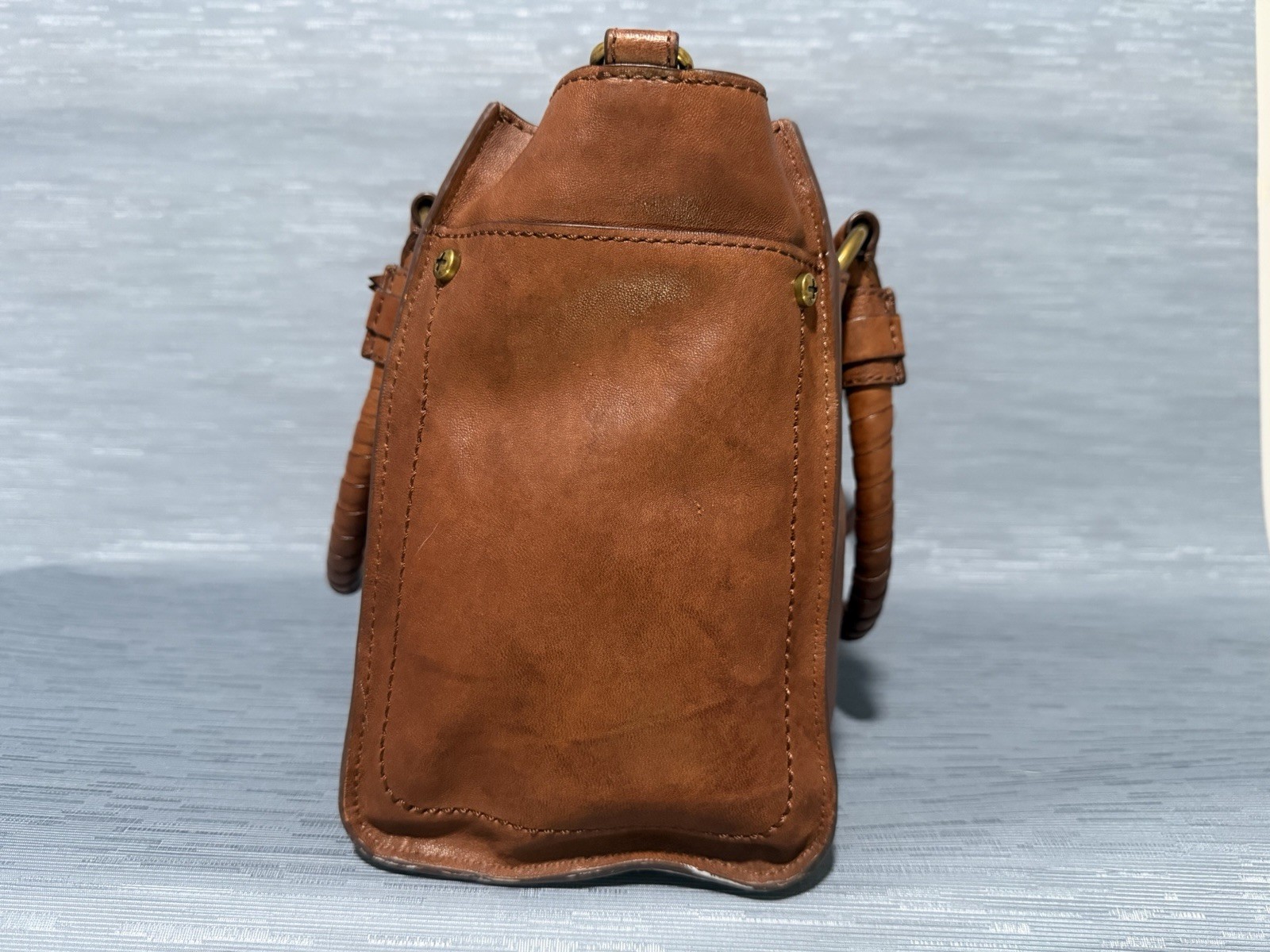 Frye Brown Satchel Top Handle Bag Zip Closure Detachable Strap Gold Hardware